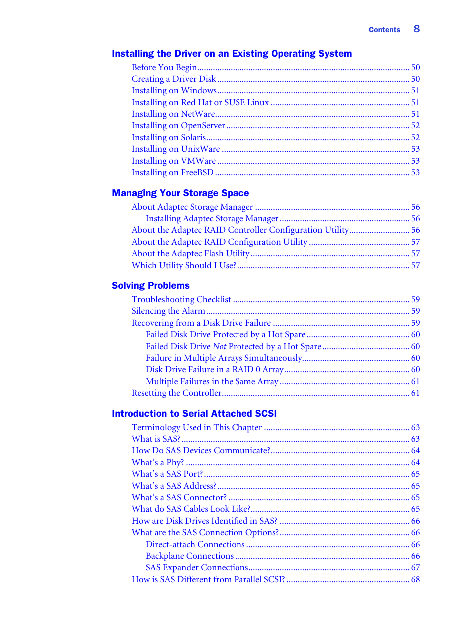 Adaptec SAS/SATA/SCSI RAID Controllers User Manual | Page 8 / 112