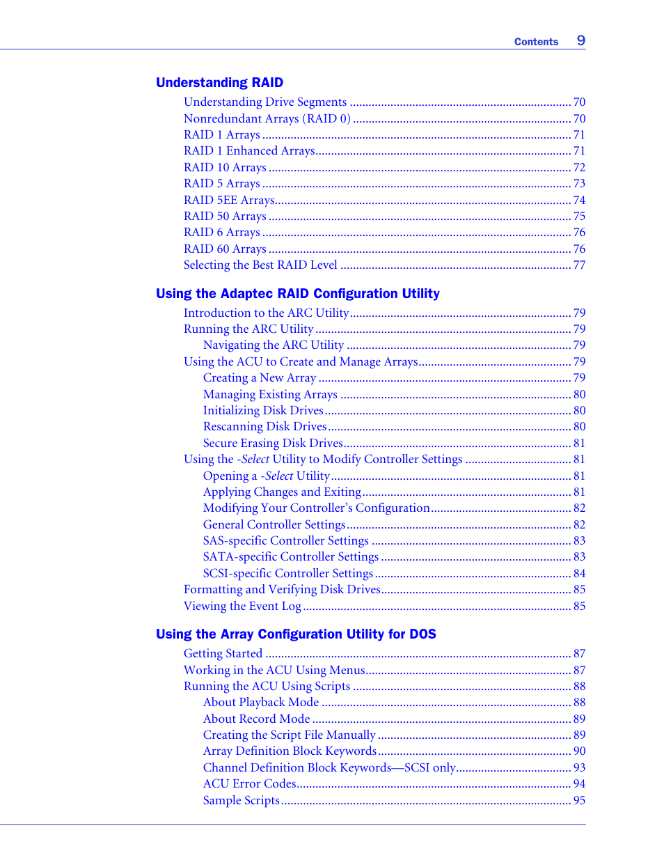 Adaptec SAS/SATA/SCSI RAID Controllers User Manual | Page 9 / 112