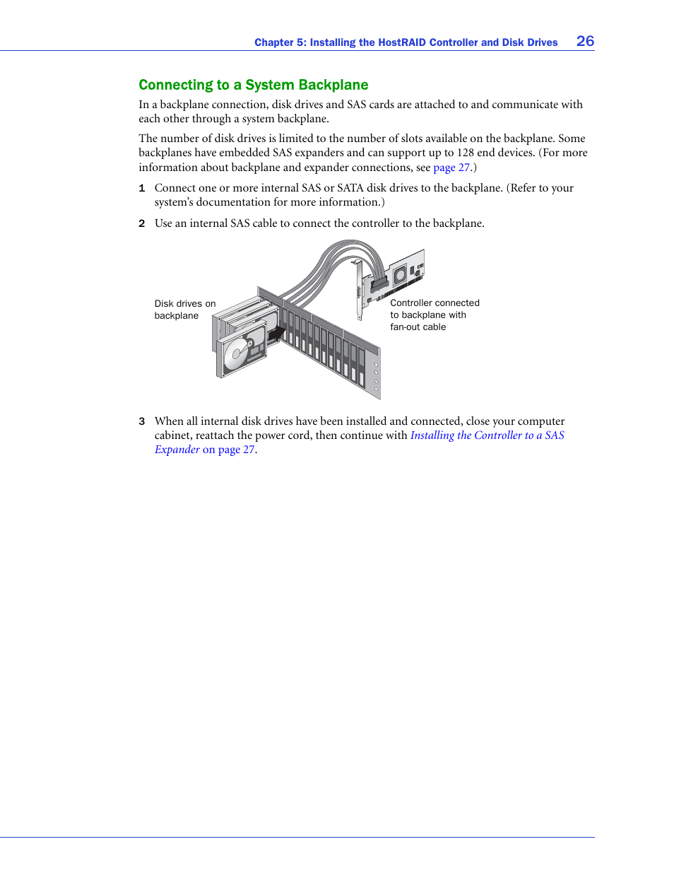 Connecting to a system backplane, 26 connecting to a system backplane | Adaptec 58300 User Manual | Page 26 / 88