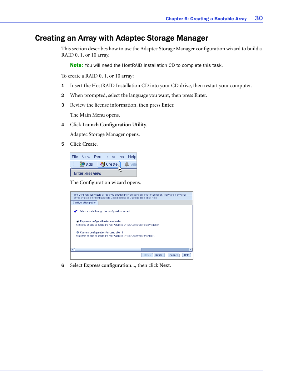 Creating an array with adaptec storage manager | Adaptec 58300 User Manual | Page 30 / 88