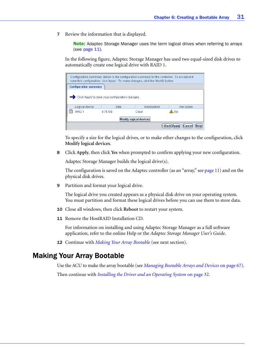 Making your array bootable | Adaptec 58300 User Manual | Page 31 / 88