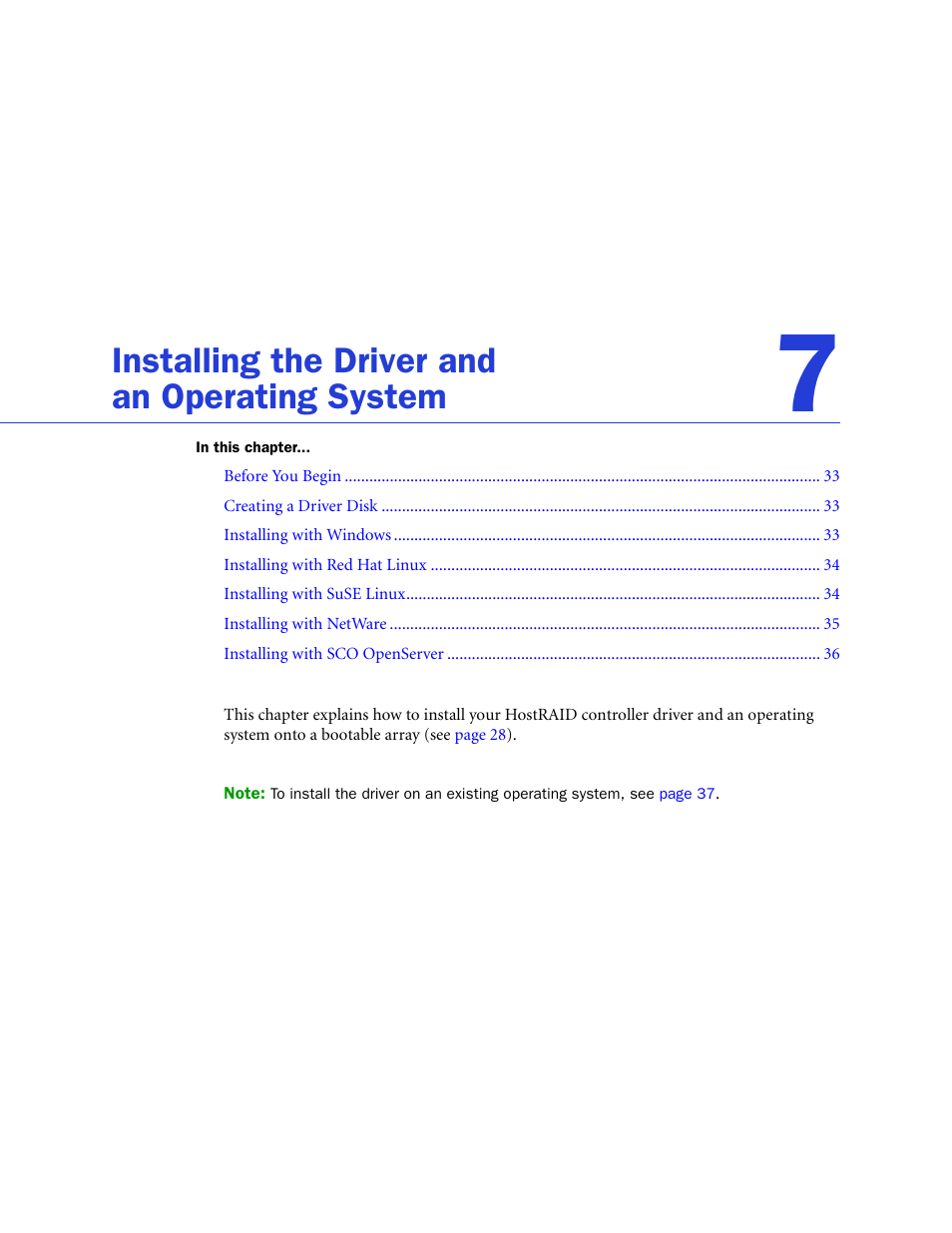Installing the driver and an operating system, Installing the driver and, An operating system | Adaptec 58300 User Manual | Page 32 / 88