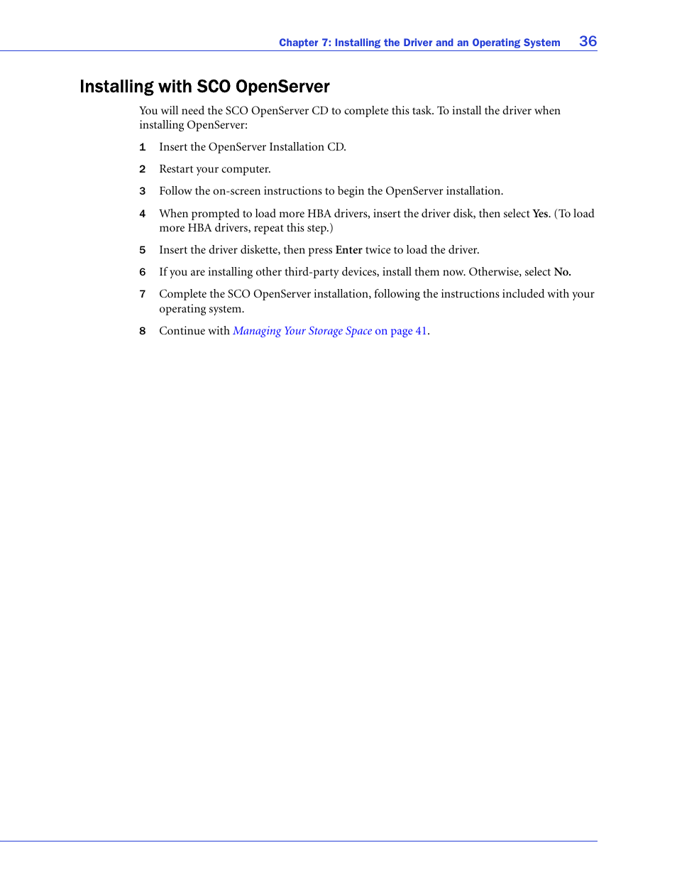 Installing with sco openserver | Adaptec 58300 User Manual | Page 36 / 88