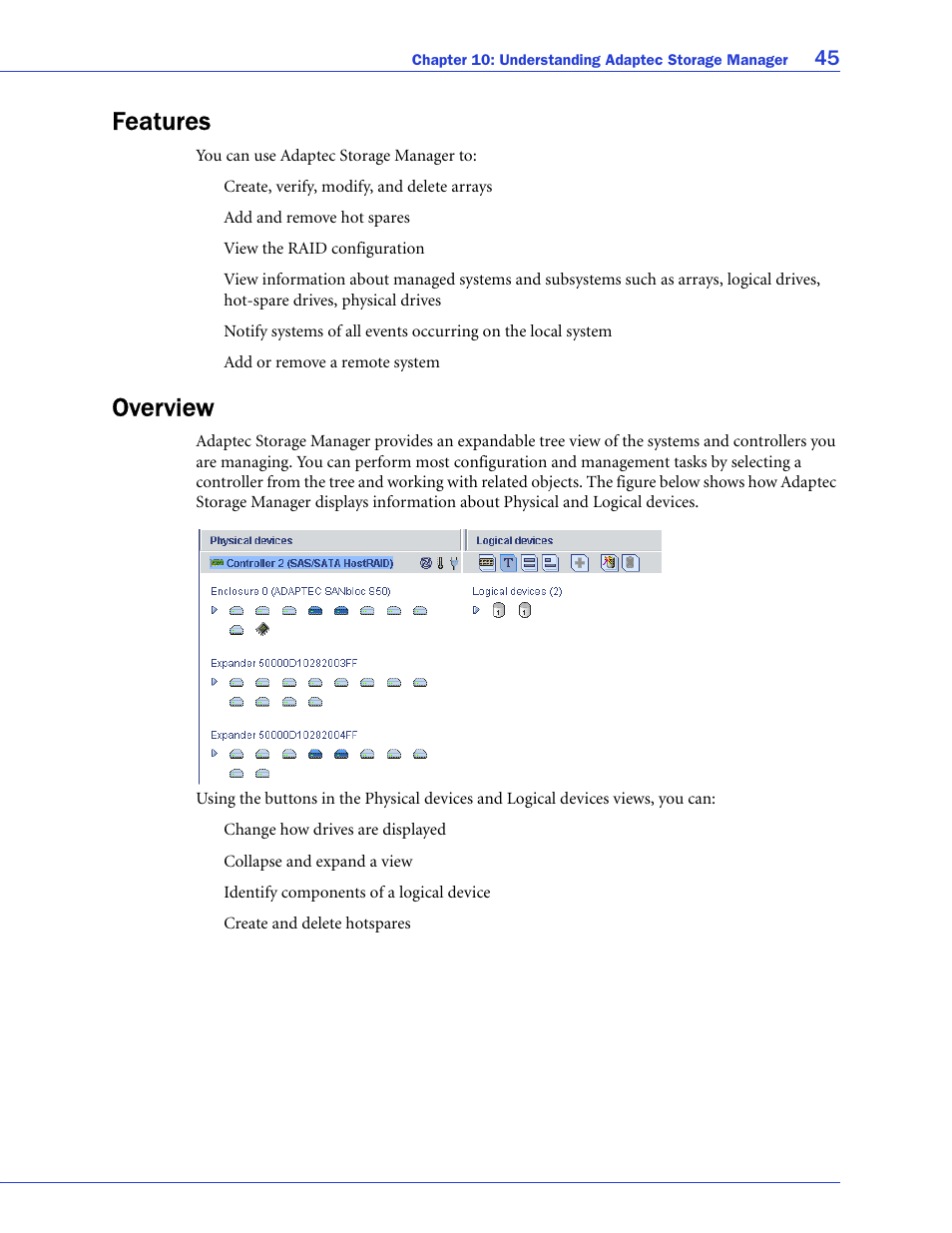 Features, Overview, Features overview | Adaptec 58300 User Manual | Page 45 / 88