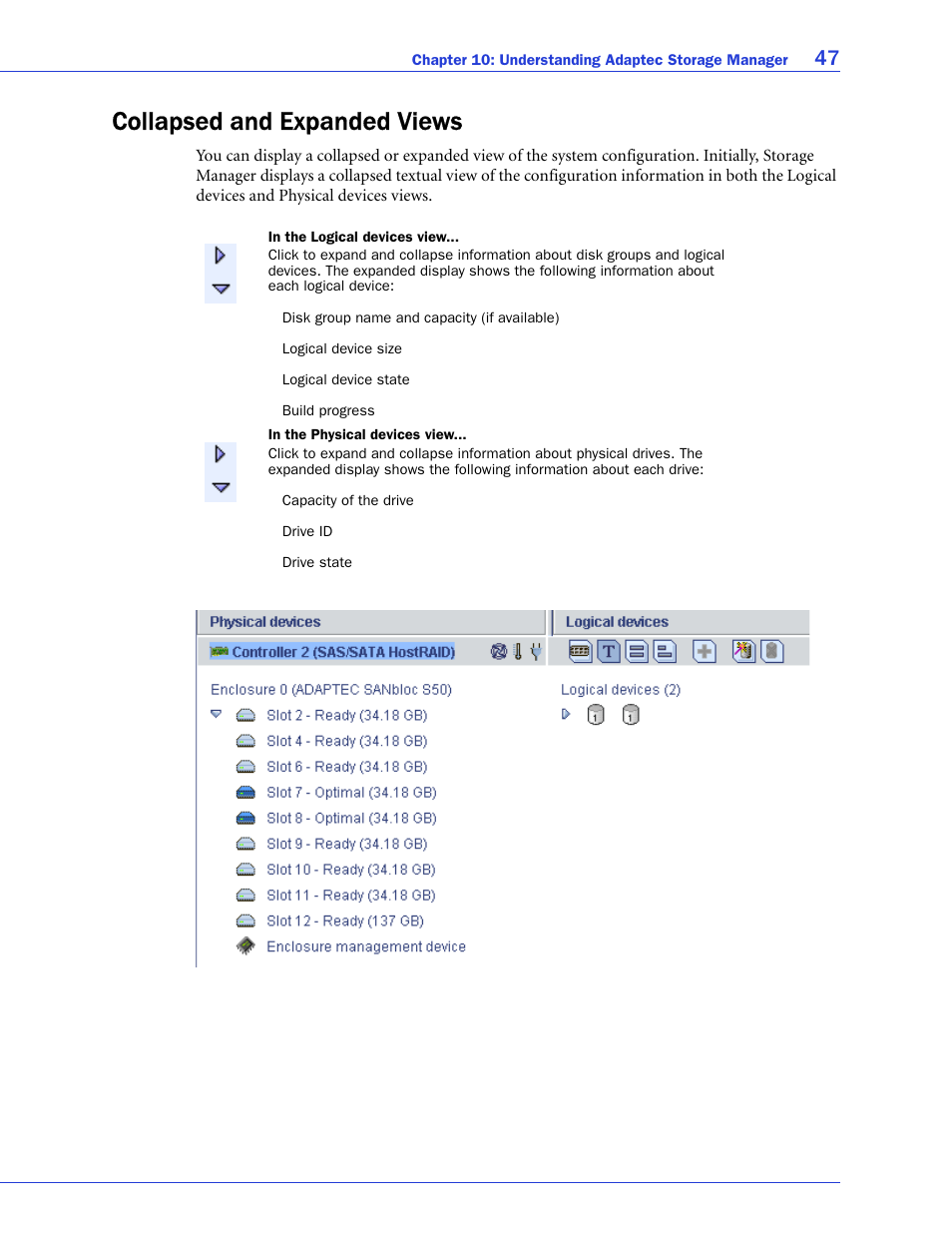 Collapsed and expanded views | Adaptec 58300 User Manual | Page 47 / 88
