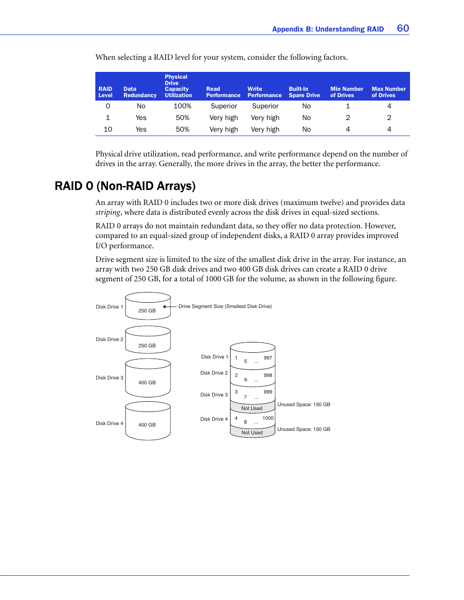 Raid 0 (non-raid arrays), Table on | Adaptec 58300 User Manual | Page 60 / 88