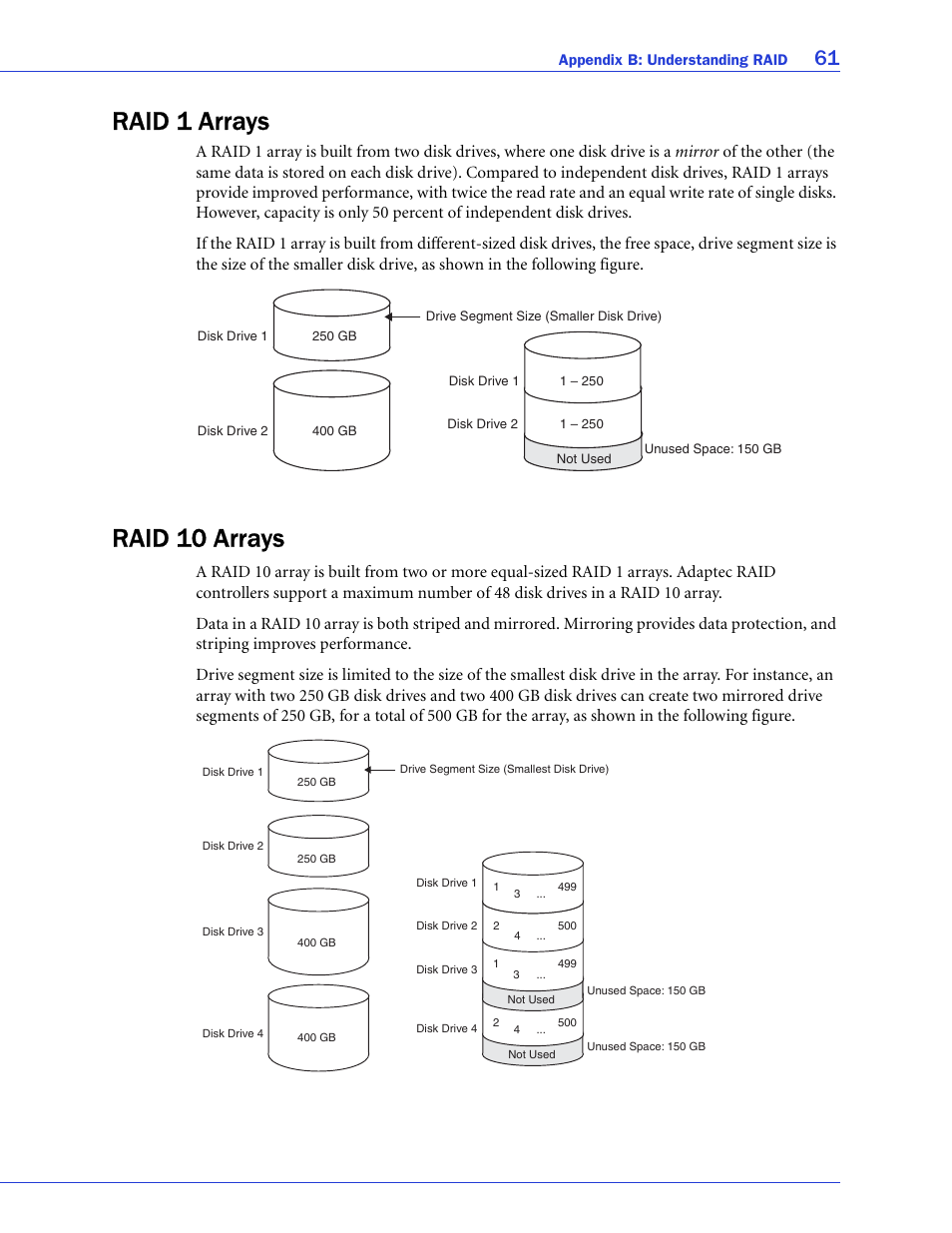 Raid 1 arrays, Raid 10 arrays, Raid 1 arrays raid 10 arrays | Adaptec 58300 User Manual | Page 61 / 88
