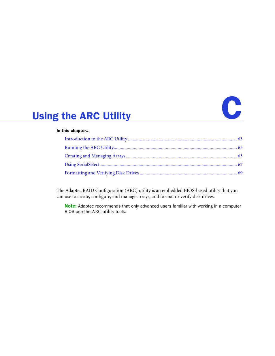 Using the arc utility, Using the | Adaptec 58300 User Manual | Page 62 / 88