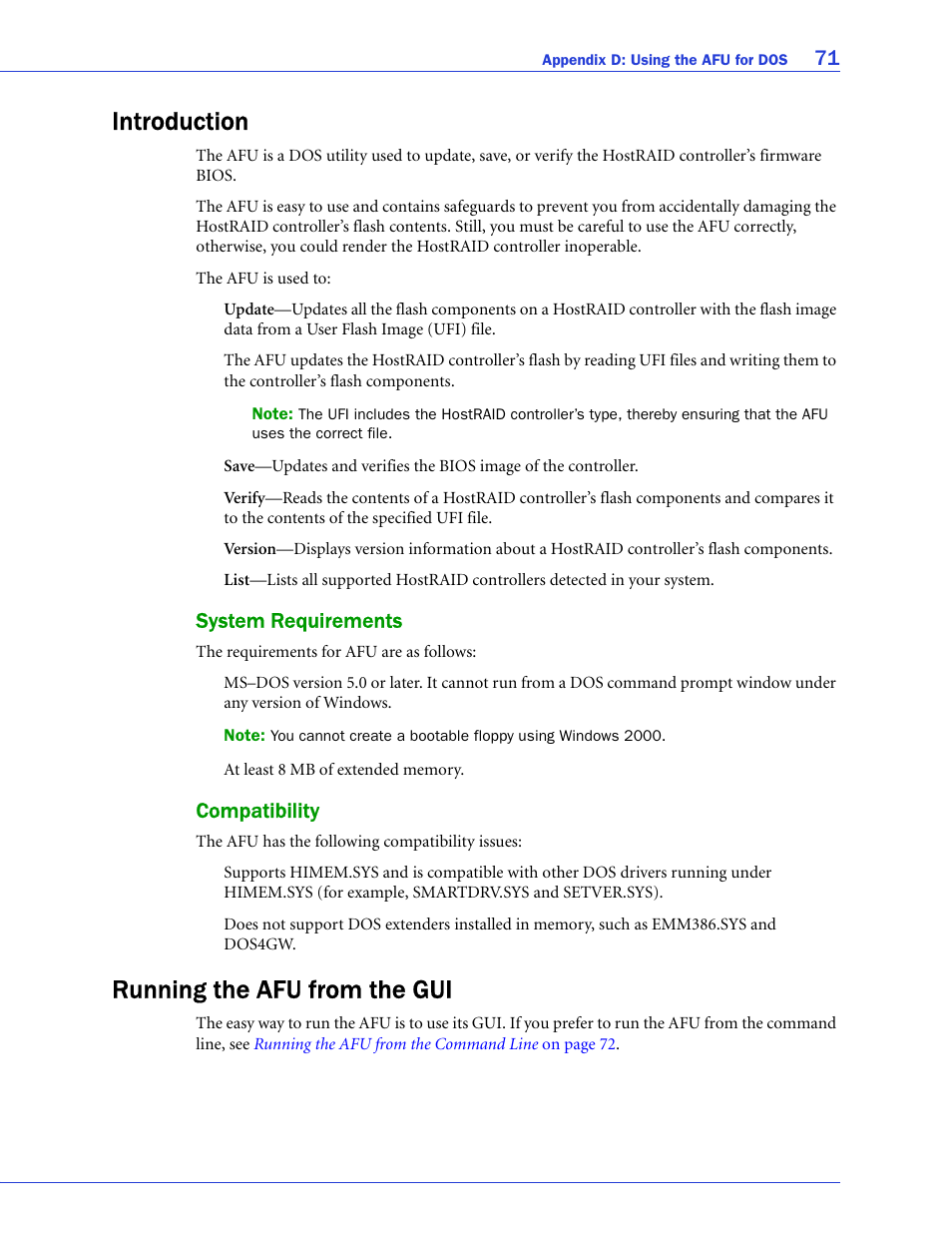 Introduction, System requirements, Compatibility | Running the afu from the gui, System requirements compatibility | Adaptec 58300 User Manual | Page 71 / 88