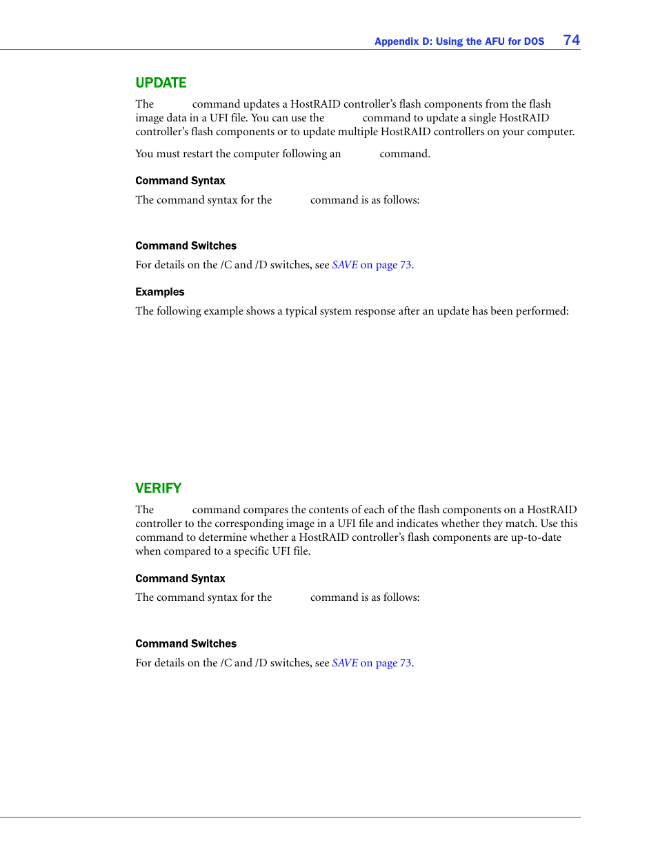 Update, Verify, Update verify | 74 update | Adaptec 58300 User Manual | Page 74 / 88