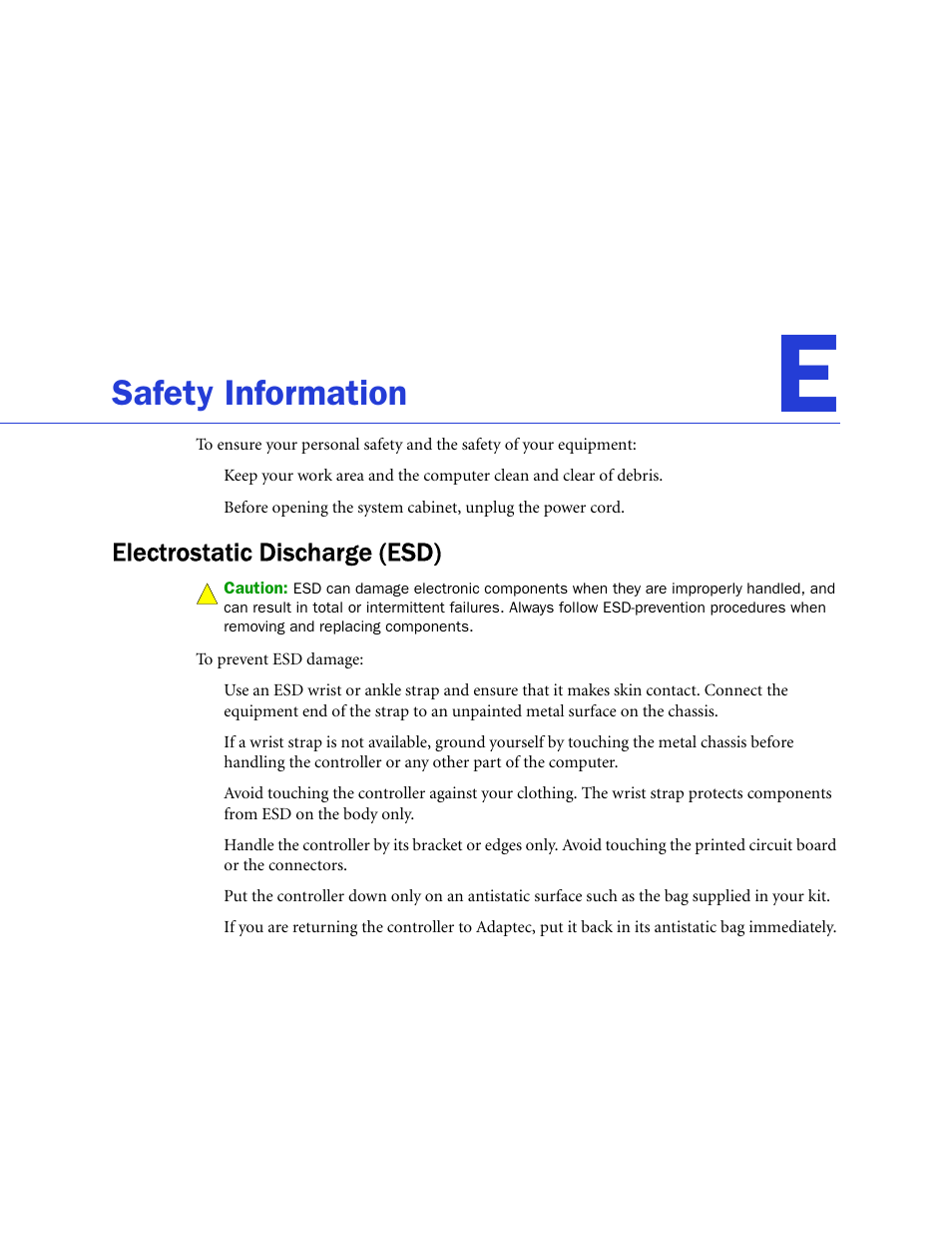 Safety information, Electrostatic discharge (esd) | Adaptec 58300 User Manual | Page 77 / 88