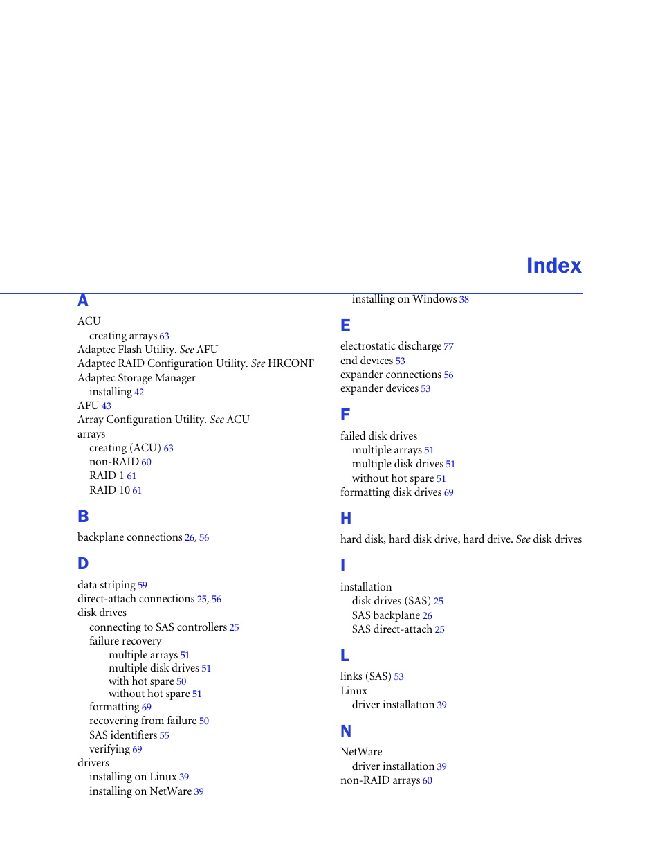 Index | Adaptec 58300 User Manual | Page 86 / 88