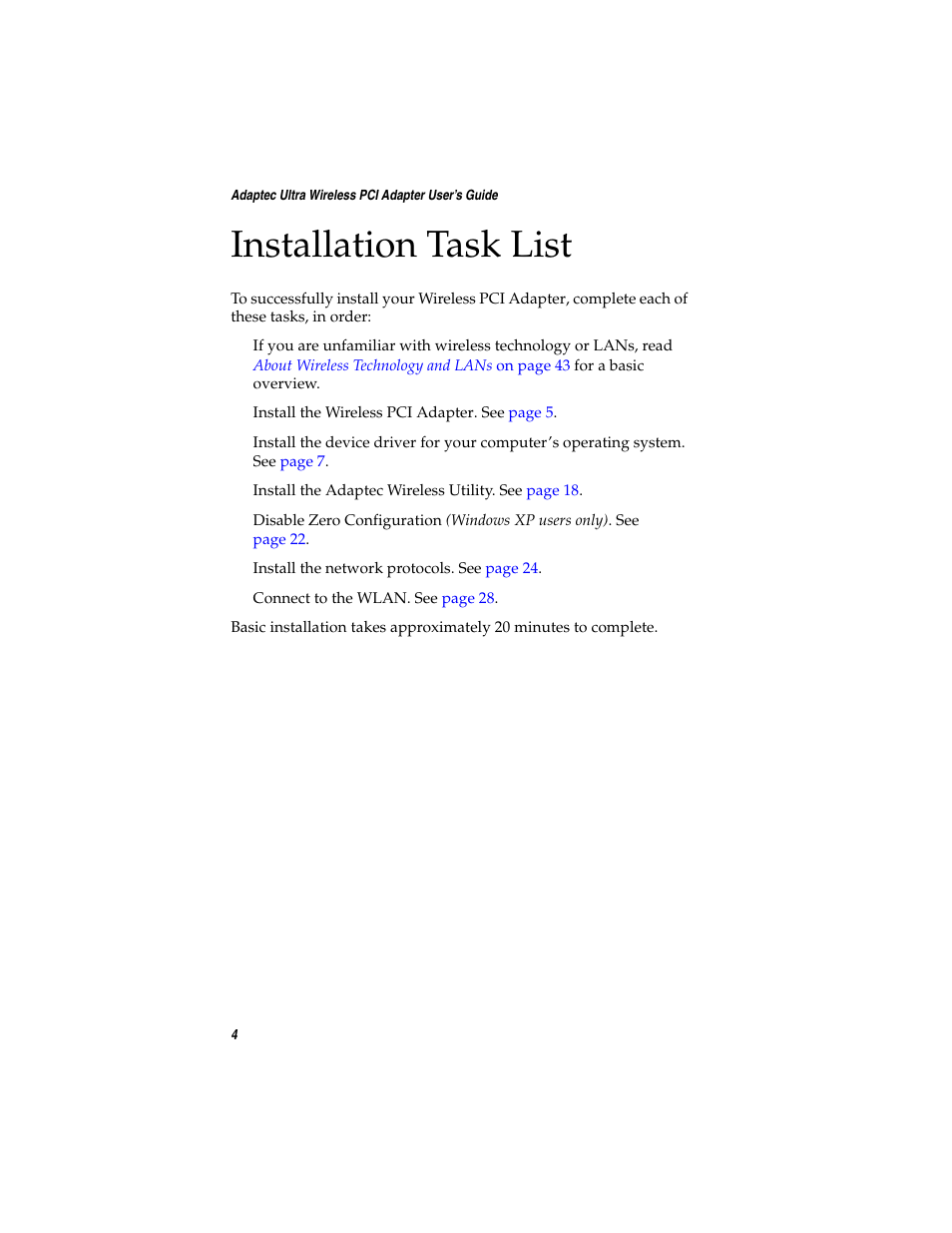 Installation task list | Adaptec WirelessTM User Manual | Page 11 / 58