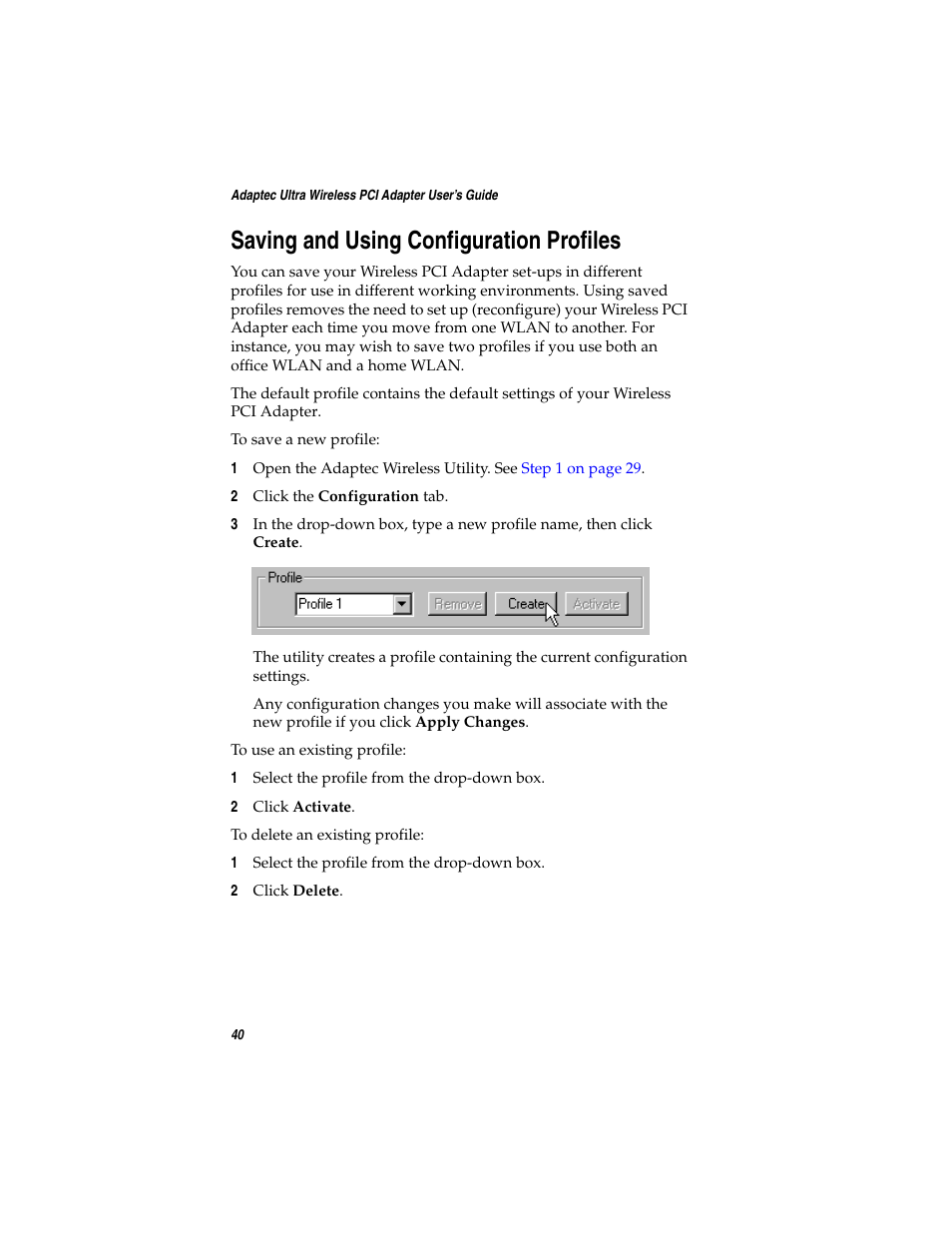 Saving and using configuration profiles | Adaptec WirelessTM User Manual | Page 47 / 58