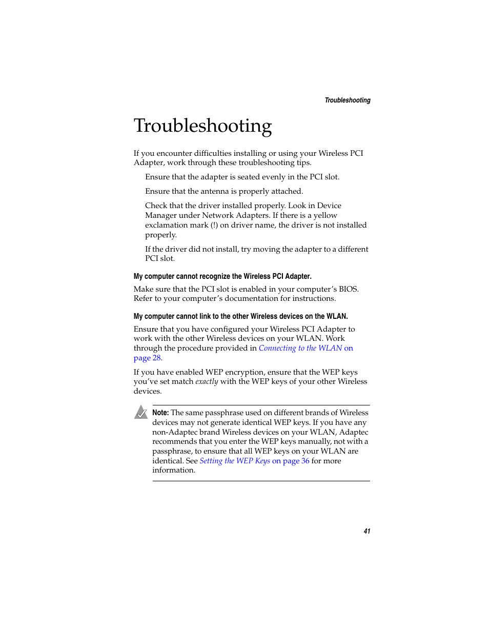 Troubleshooting | Adaptec WirelessTM User Manual | Page 48 / 58