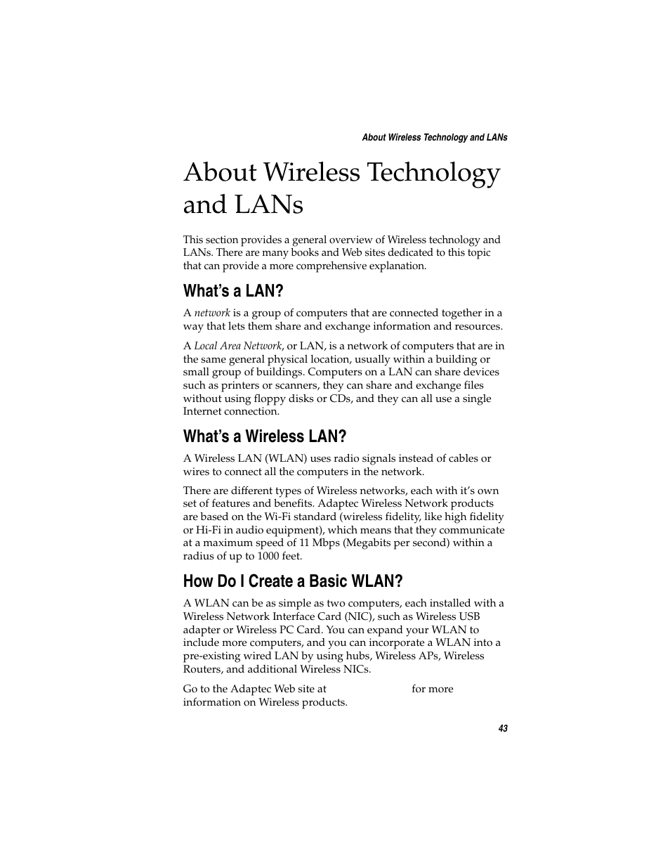 About wireless technology and lans, What’s a lan, What’s a wireless lan | How do i create a basic wlan, About wireless technology and, For a bas, Reviewed | Adaptec WirelessTM User Manual | Page 50 / 58