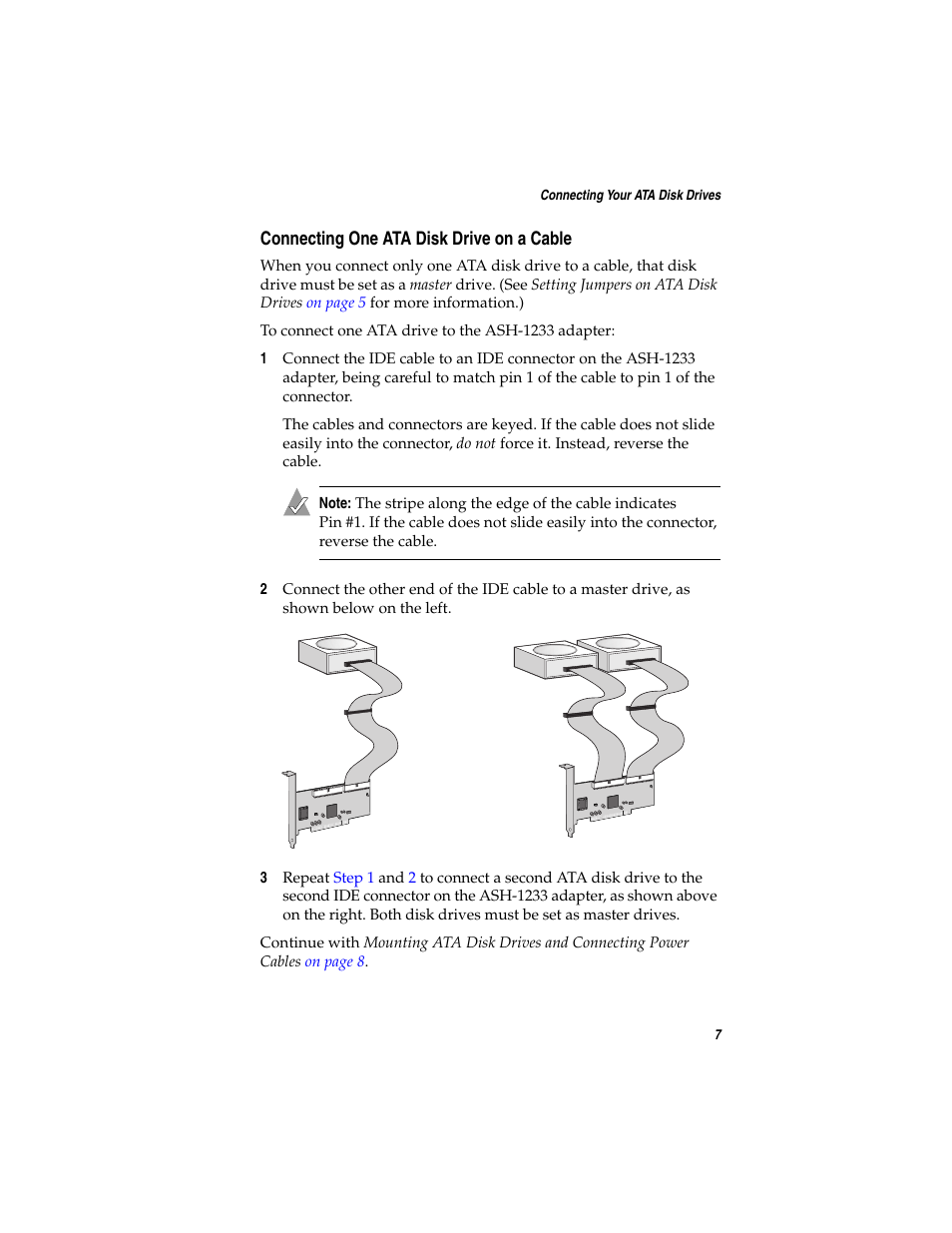 Connecting one ata disk drive on a cable | Adaptec ASH-1233 User Manual | Page 14 / 28