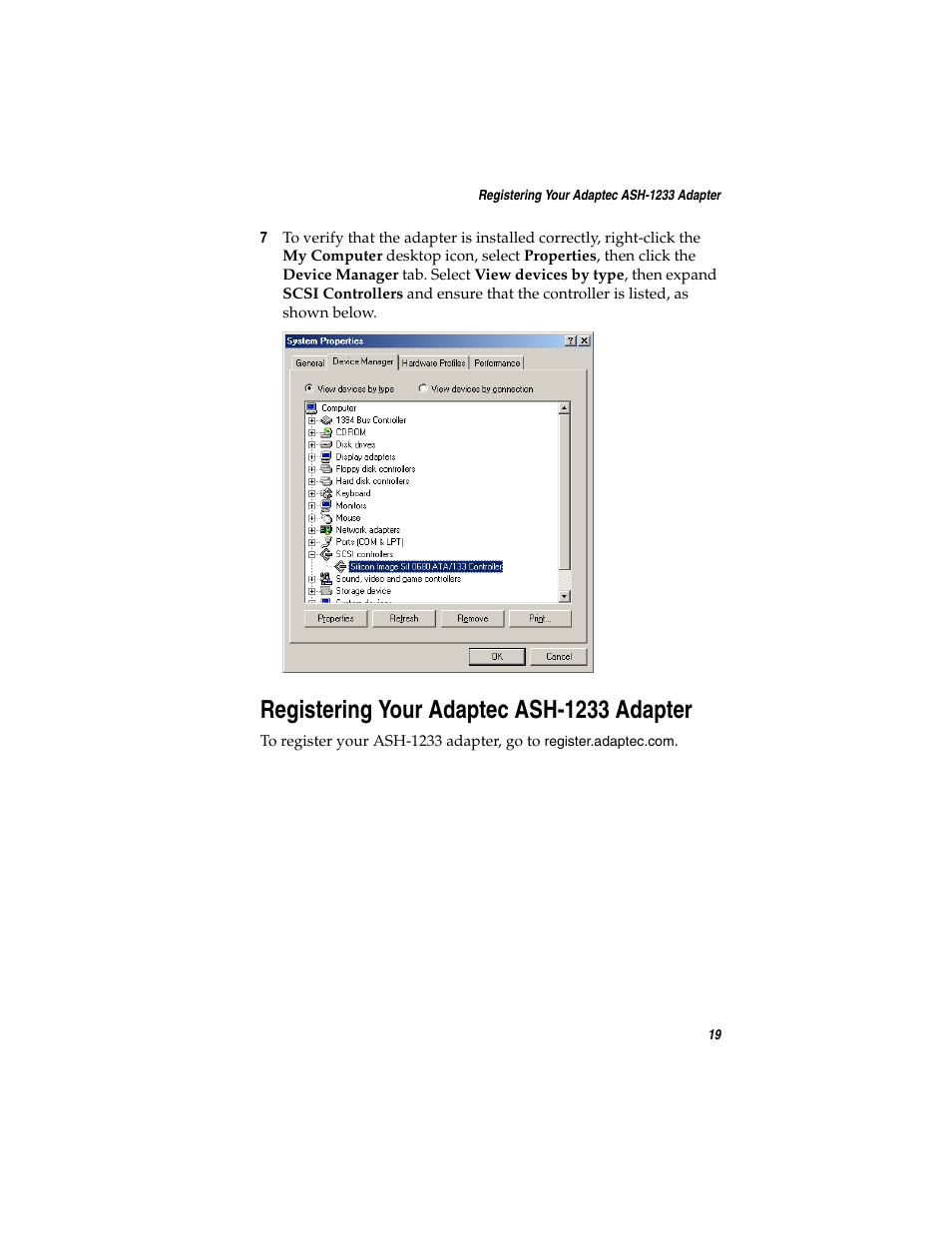 Registering your adaptec ash-1233 adapter | Adaptec ASH-1233 User Manual | Page 26 / 28