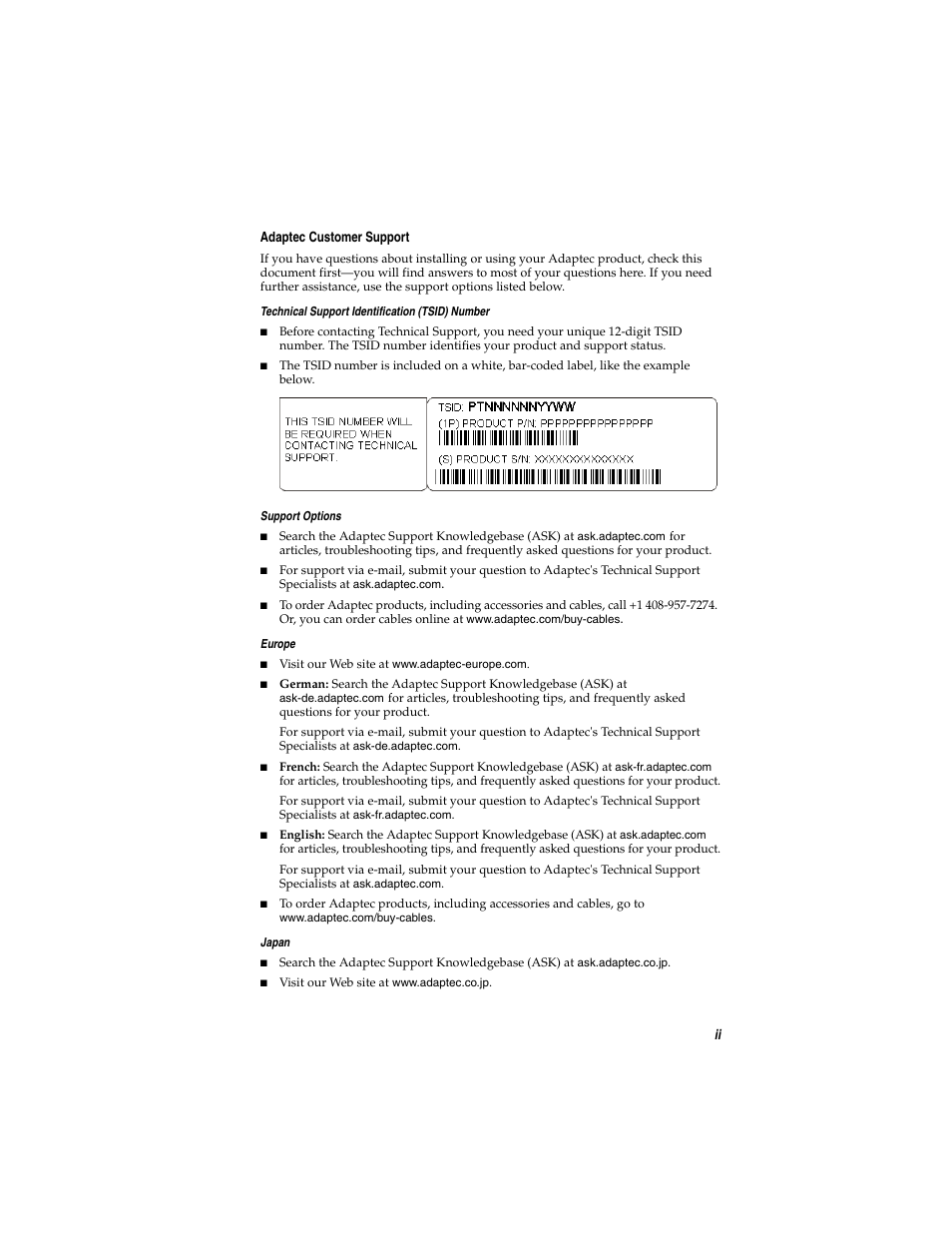 Adaptec customer support | Adaptec ASH-1233 User Manual | Page 3 / 28