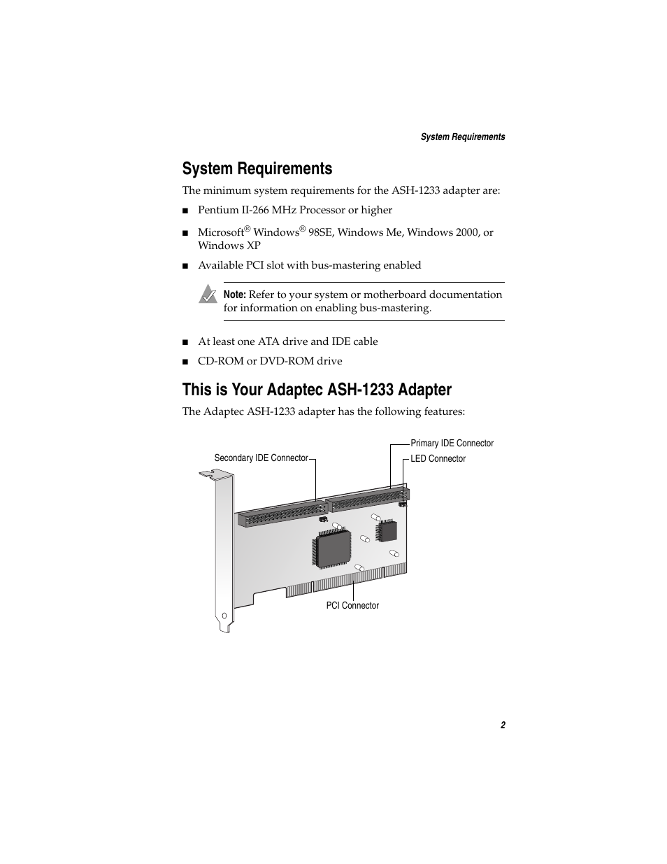 System requirements, This is your adaptec ash-1233 adapter | Adaptec ASH-1233 User Manual | Page 9 / 28