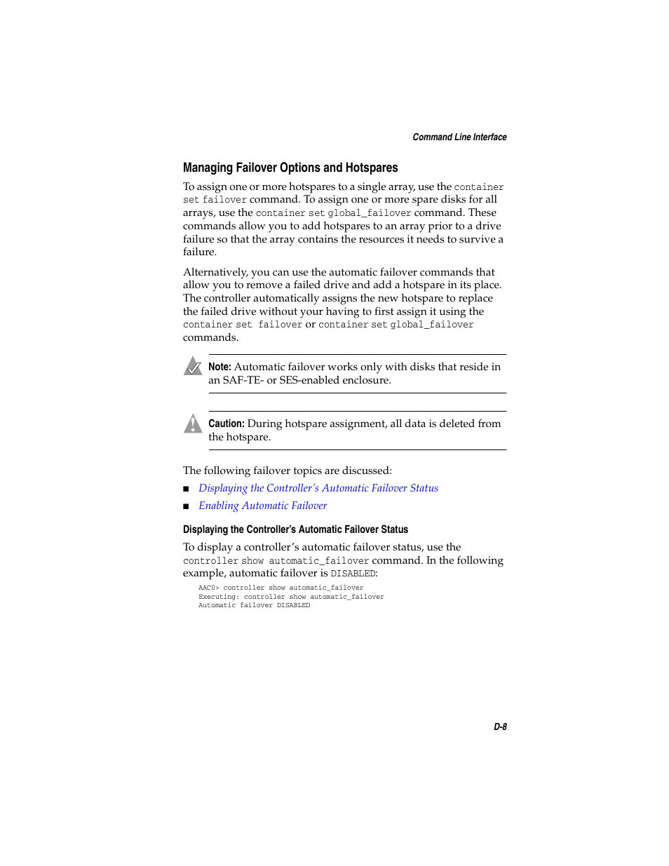 Managing failover options and hotspares, Managing failover options and hotspares d-8 | Adaptec SATA AND SCSI RAID CONTROLLERS User Manual | Page 111 / 165