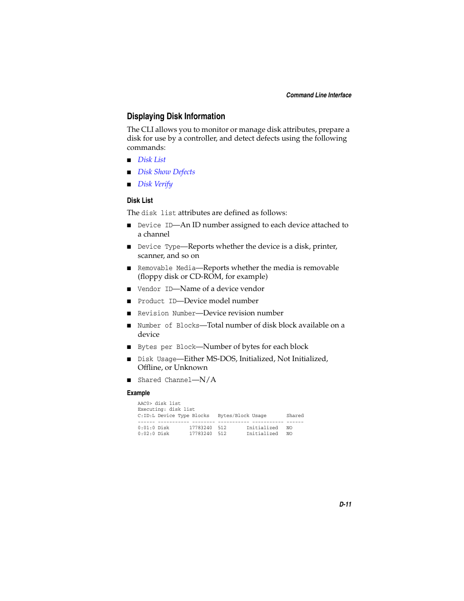 Displaying disk information, Displaying disk information d-11 | Adaptec SATA AND SCSI RAID CONTROLLERS User Manual | Page 114 / 165
