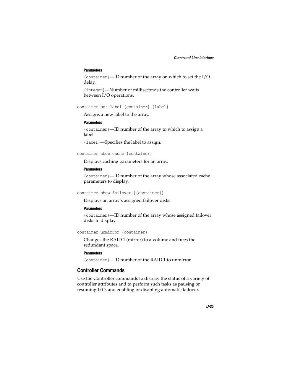 Controller commands, Controller commands d-25, D-25 | Adaptec SATA AND SCSI RAID CONTROLLERS User Manual | Page 128 / 165