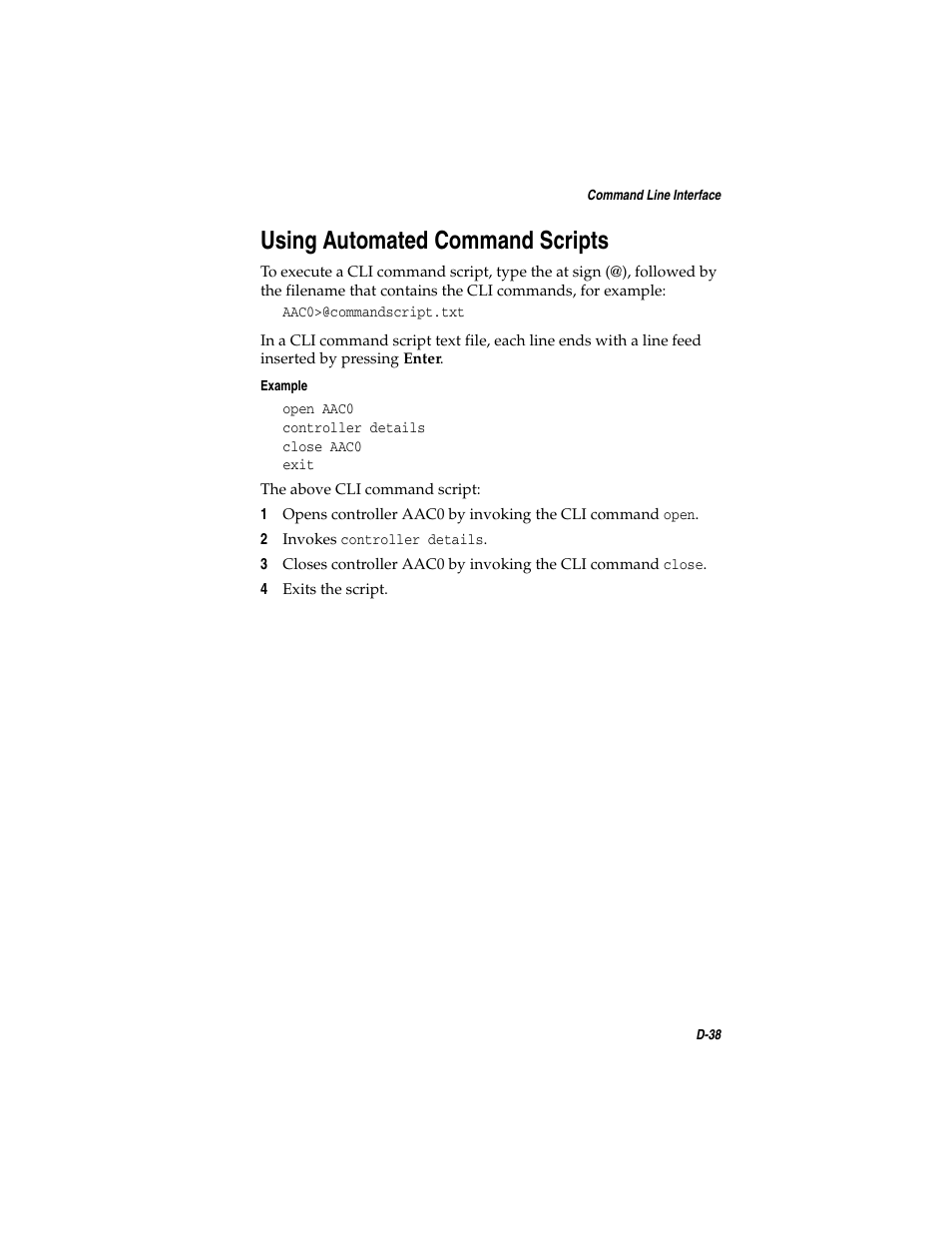 Using automated command scripts, Using automated command scripts d-38, D-38 | Adaptec SATA AND SCSI RAID CONTROLLERS User Manual | Page 141 / 165