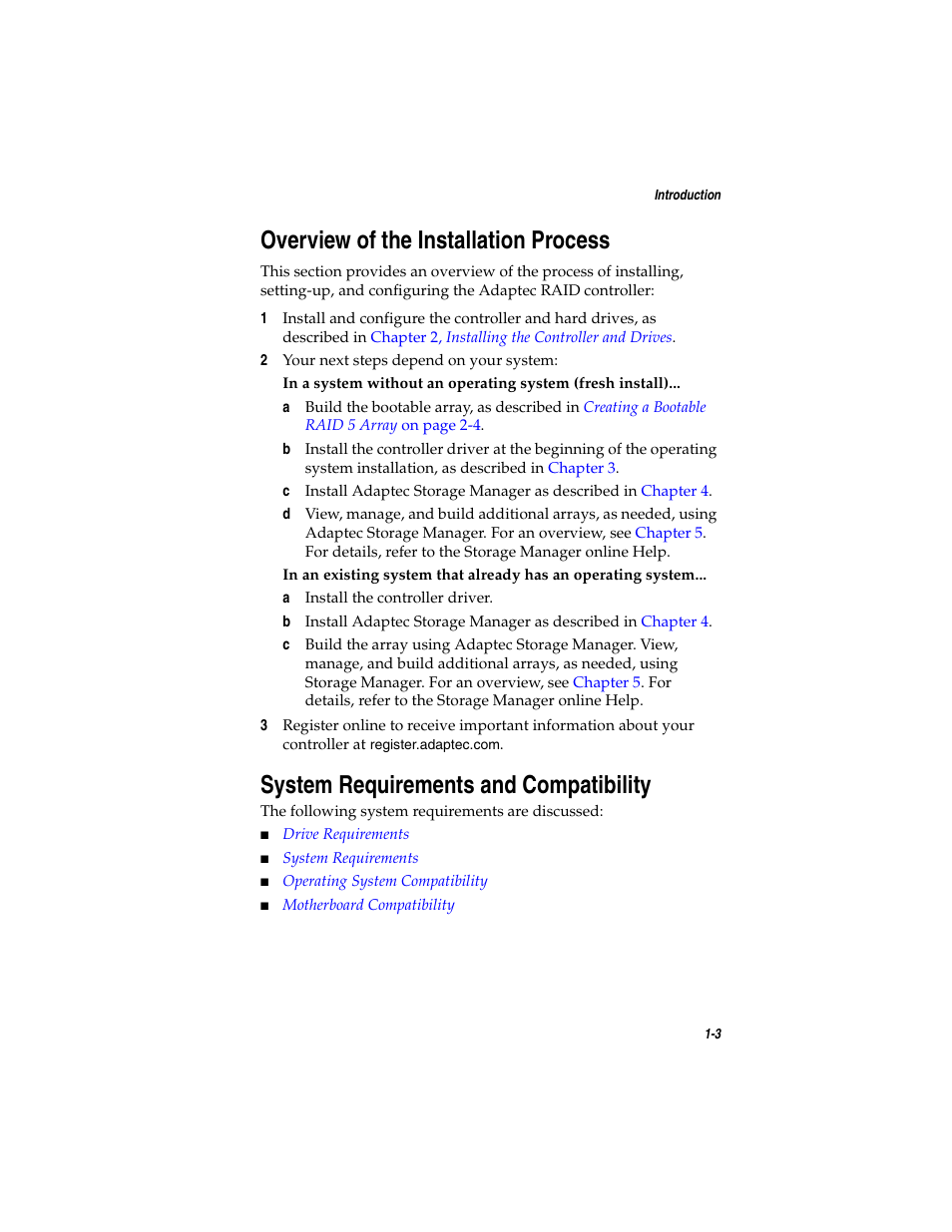 Overview of the installation process, System requirements and compatibility | Adaptec SATA AND SCSI RAID CONTROLLERS User Manual | Page 16 / 165