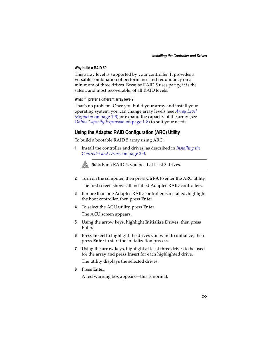 Using the adaptec raid configuration (arc) utility | Adaptec SATA AND SCSI RAID CONTROLLERS User Manual | Page 33 / 165