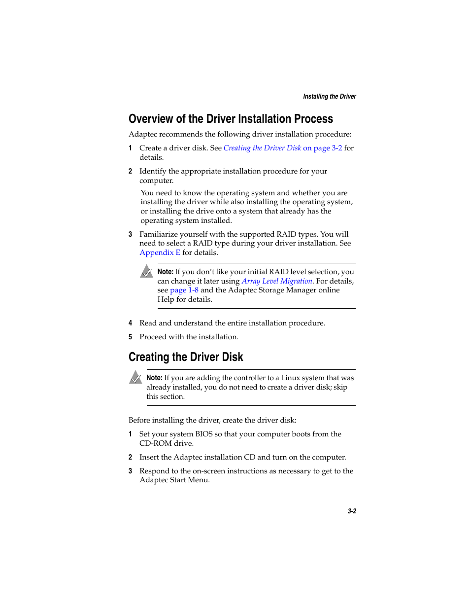 Overview of the driver installation process, Creating the driver disk | Adaptec SATA AND SCSI RAID CONTROLLERS User Manual | Page 38 / 165