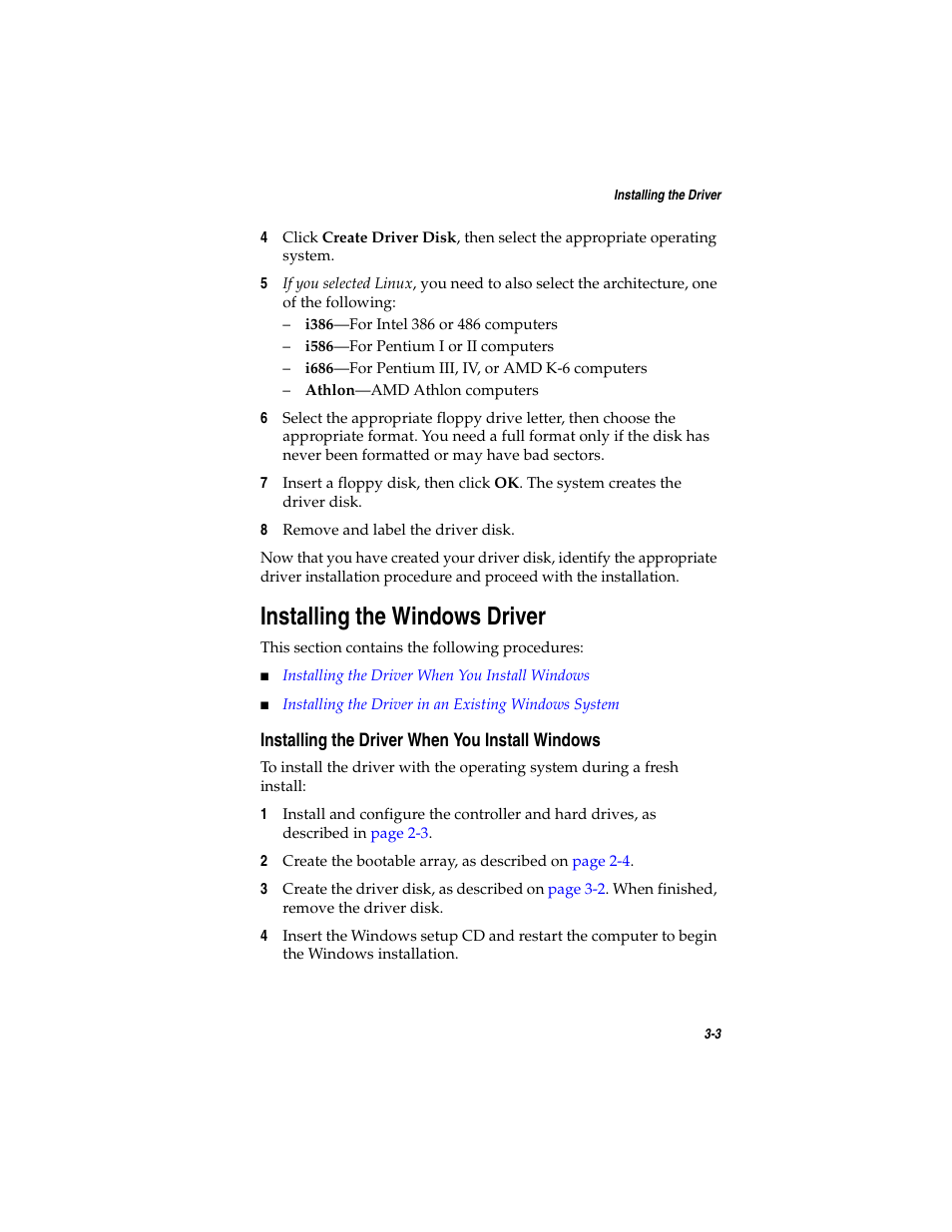 Installing the windows driver, Installing the driver when you install windows, Installing the windows driver 3-3 | Installing the driver when you install windows 3-3 | Adaptec SATA AND SCSI RAID CONTROLLERS User Manual | Page 39 / 165