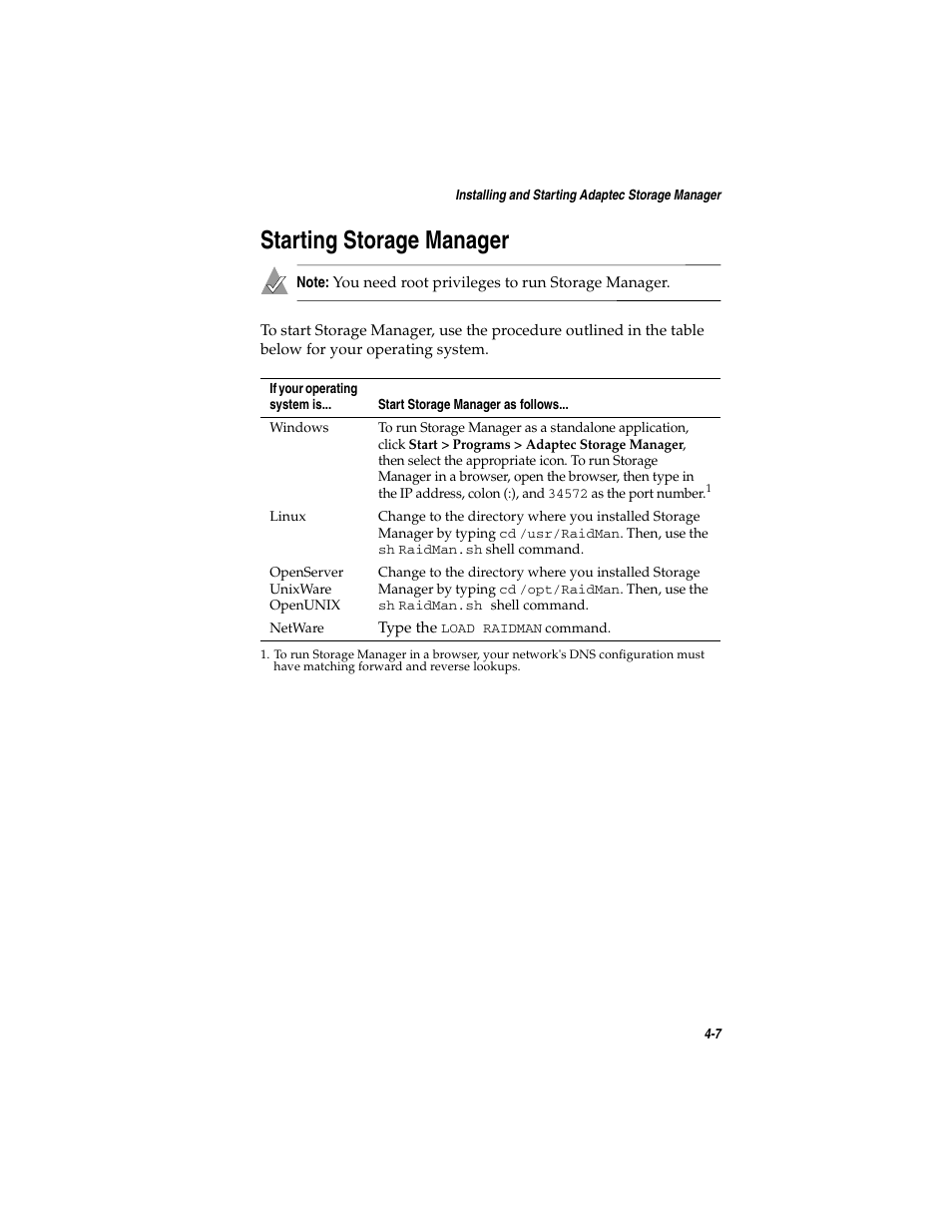 Starting storage manager, Starting storage manager 4-7 | Adaptec SATA AND SCSI RAID CONTROLLERS User Manual | Page 56 / 165