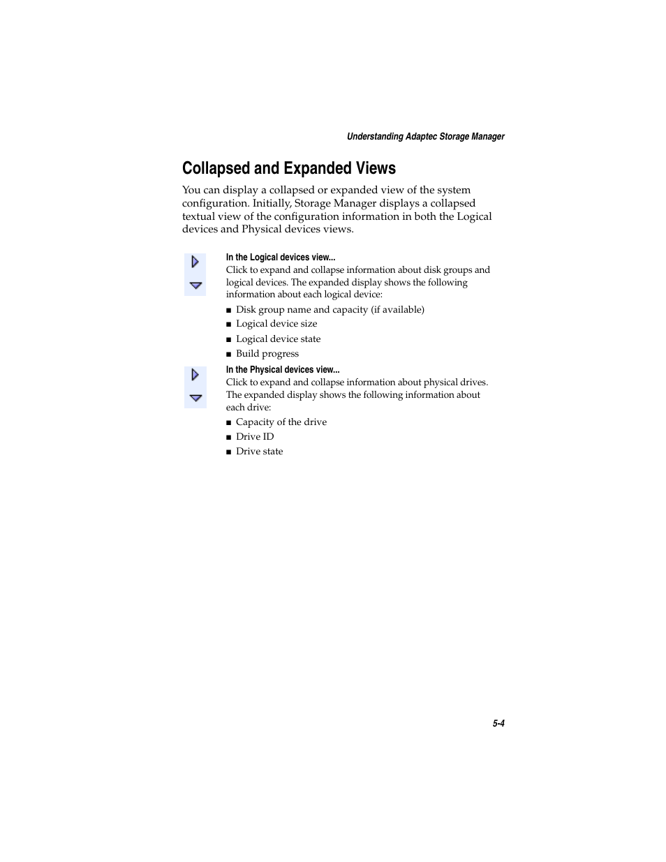 Collapsed and expanded views, Collapsed and expanded views 5-4 | Adaptec SATA AND SCSI RAID CONTROLLERS User Manual | Page 61 / 165