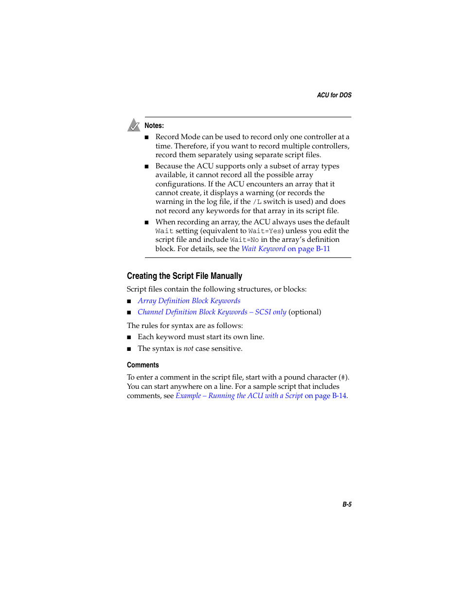 Creating the script file manually, Creating the script file manually b-5 | Adaptec SATA AND SCSI RAID CONTROLLERS User Manual | Page 83 / 165