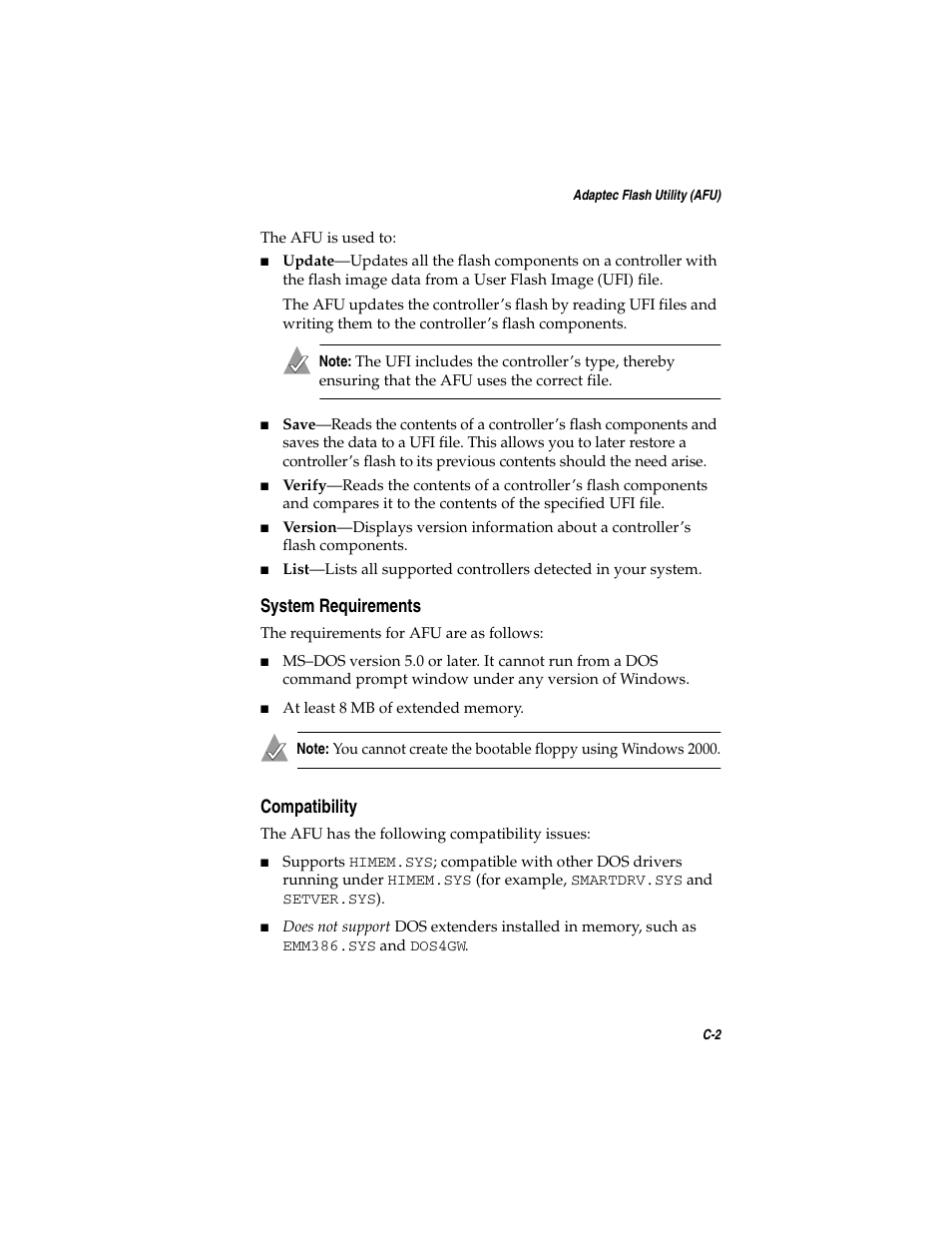 System requirements, Compatibility, System requirements c-2 compatibility c-2 | Adaptec SATA AND SCSI RAID CONTROLLERS User Manual | Page 95 / 165