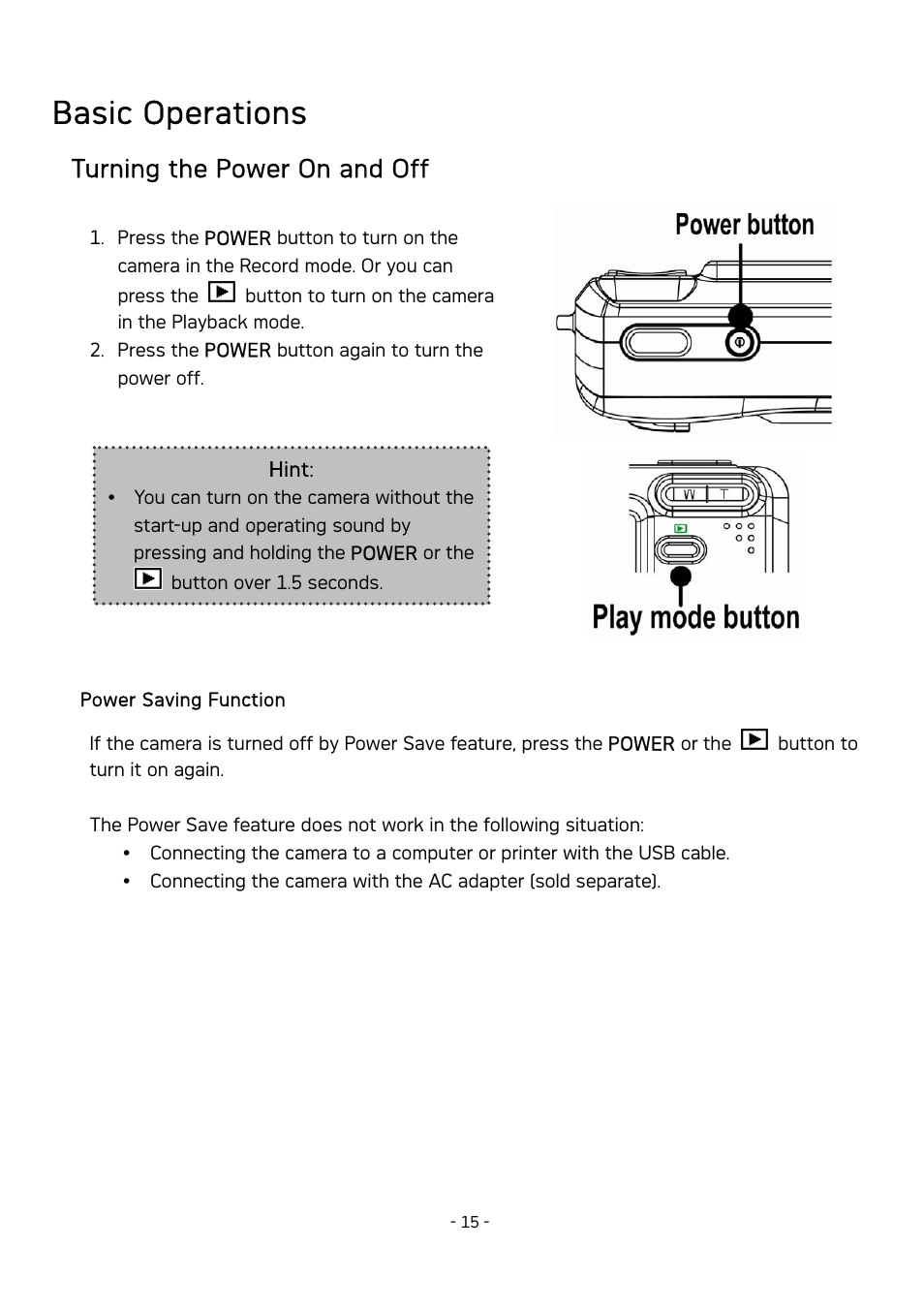 Basic operations, Turning the power on and off | AGFA DC-630 User Manual | Page 16 / 52