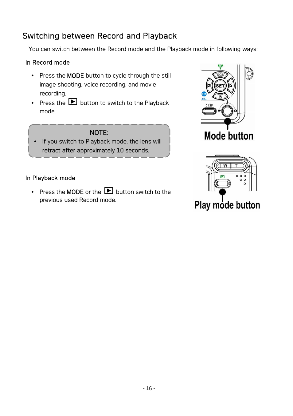 Switching between record and playback | AGFA DC-630 User Manual | Page 17 / 52