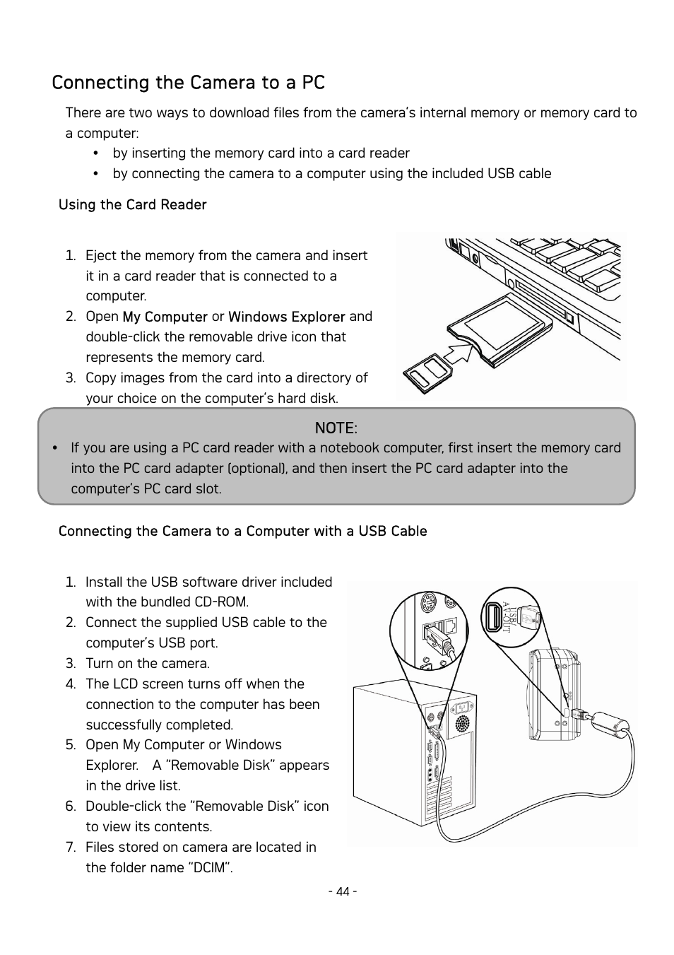 Connecting the camera to a pc | AGFA DC-630 User Manual | Page 45 / 52