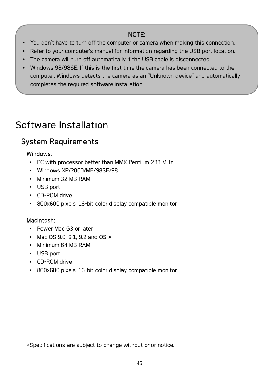 Software installation, System requirements | AGFA DC-630 User Manual | Page 46 / 52