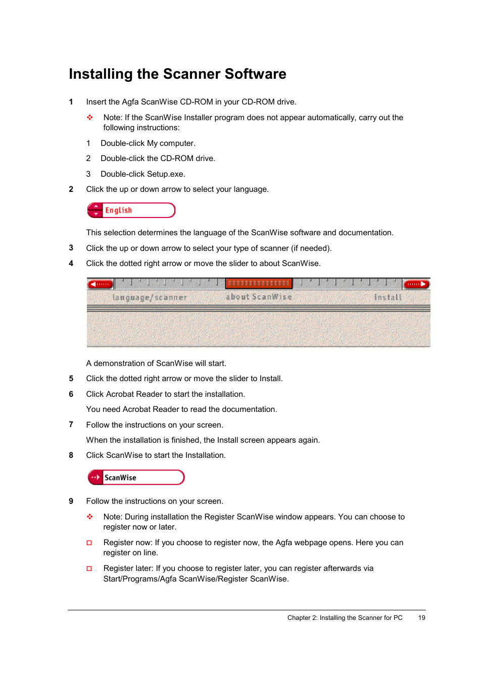 Installing the scanner software | AGFA E40 User Manual | Page 19 / 60