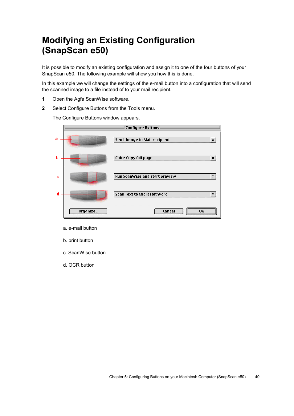 Modifying an existing configuration (snapscan e50), Modifying an existing configuration | AGFA E40 User Manual | Page 40 / 60