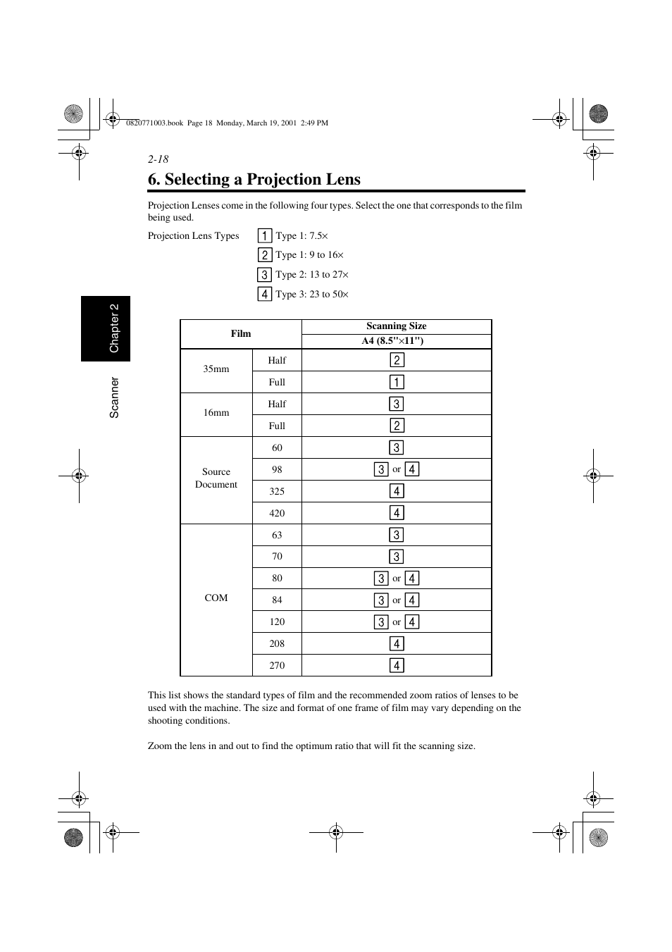 Selecting a projection lens, Selecting a projection lens -18 | AGFA IT SR 24 User Manual | Page 43 / 91