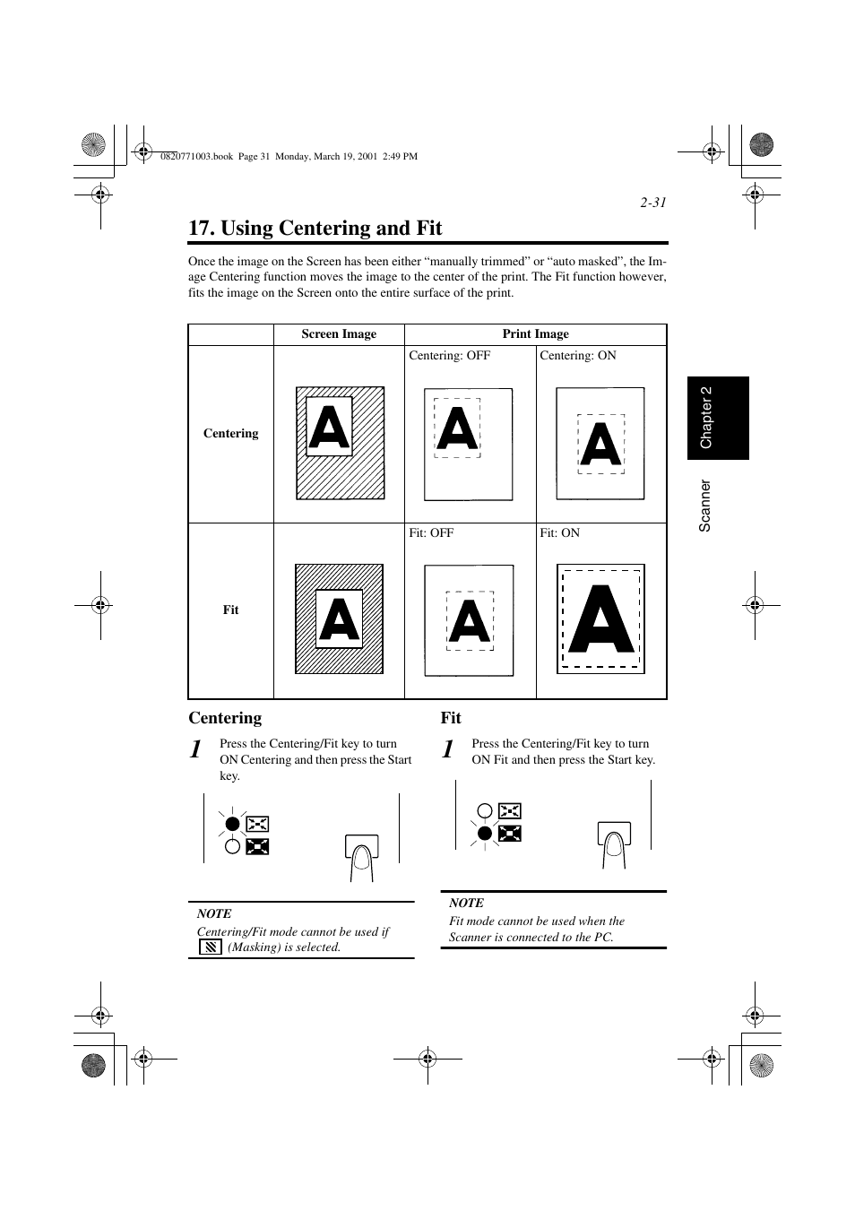 Using centering and fit, Centering, Using centering and fit -31 | Centering -31 fit -31, Centering/fit | AGFA IT SR 24 User Manual | Page 56 / 91