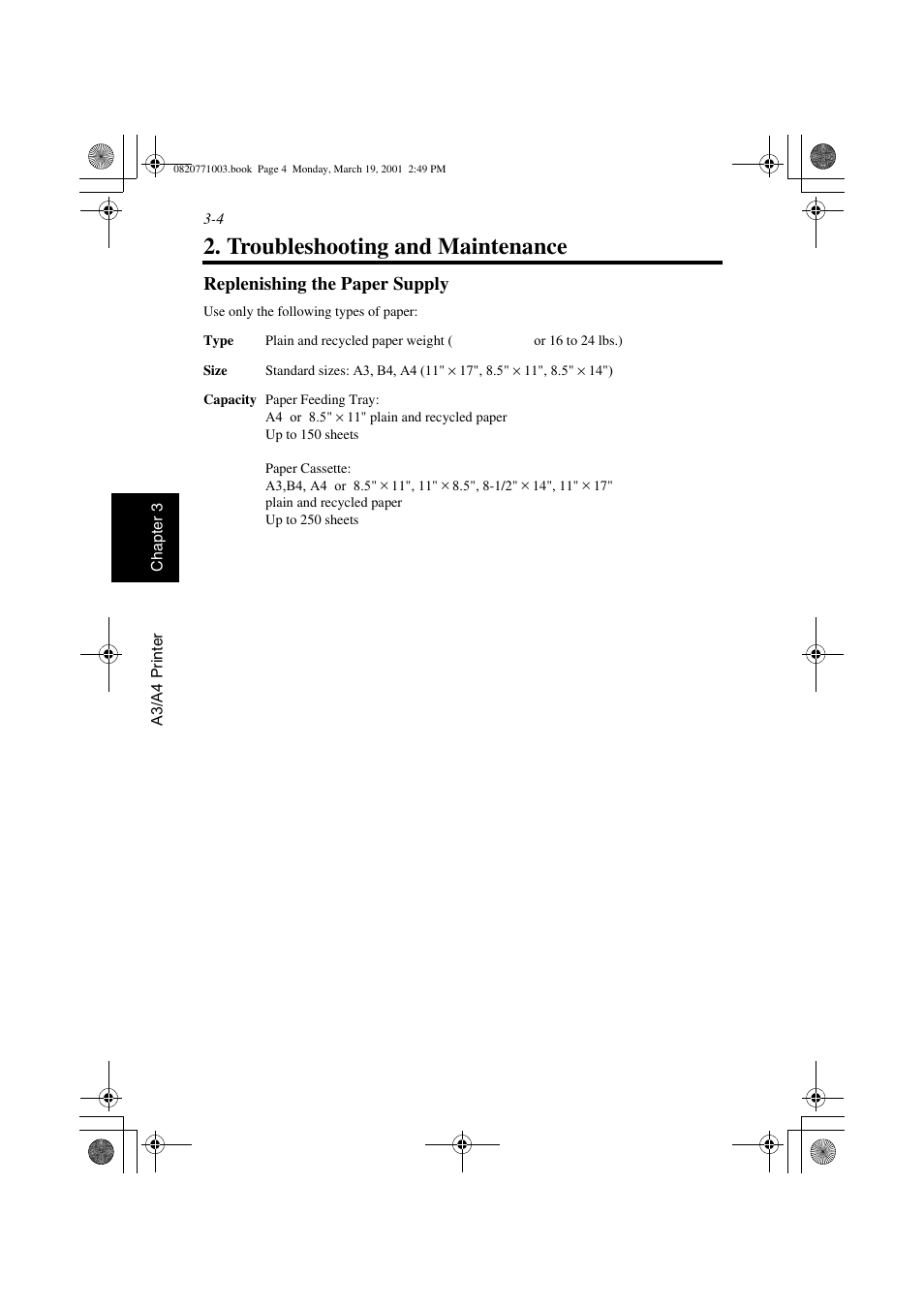 Troubleshooting and maintenance, Replenishing the paper supply, Troubleshooting and maintenance -4 | Replenishing the paper supply -4 | AGFA IT SR 24 User Manual | Page 71 / 91