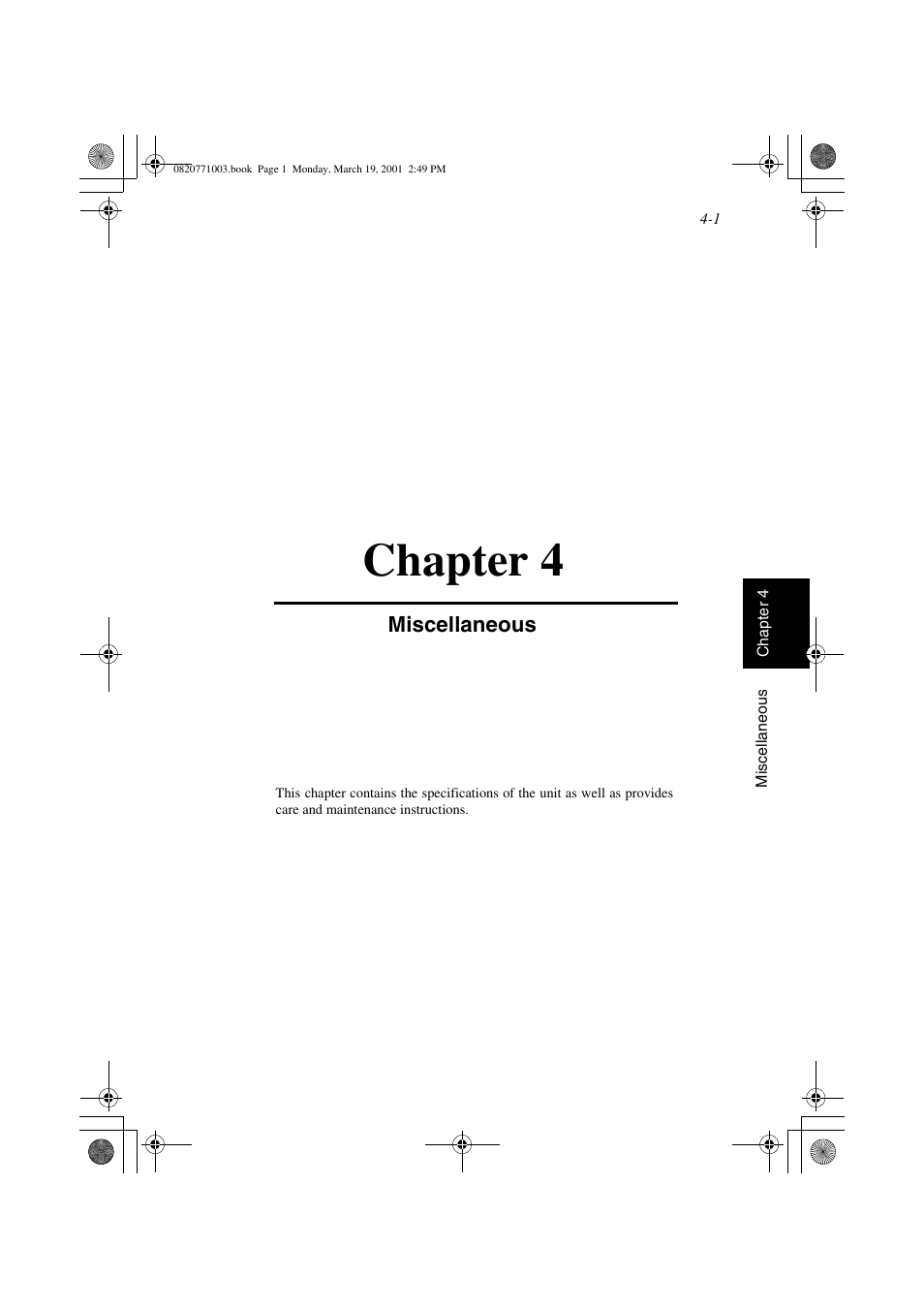 Chapter 4: miscellaneous, Chapter 4, Miscellaneous | AGFA IT SR 24 User Manual | Page 82 / 91