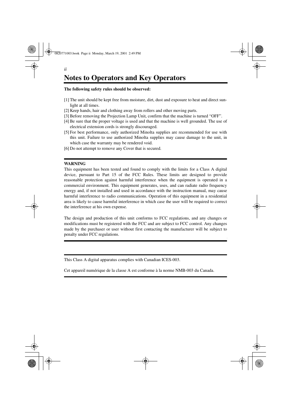 Notes to operators and key operators | AGFA IT SR 24 User Manual | Page 9 / 91