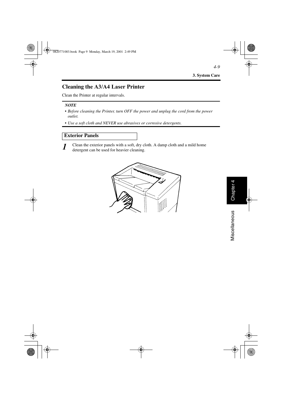 Cleaning the msp 3000 printer, Cleaning the, A3/a4 laser printer -9 | Cleaning the a3/a4 laser printer | AGFA IT SR 24 User Manual | Page 90 / 91