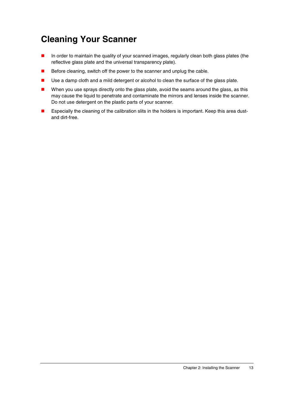 Cleaning your scanner | AGFA DuoScan f40 User Manual | Page 13 / 36
