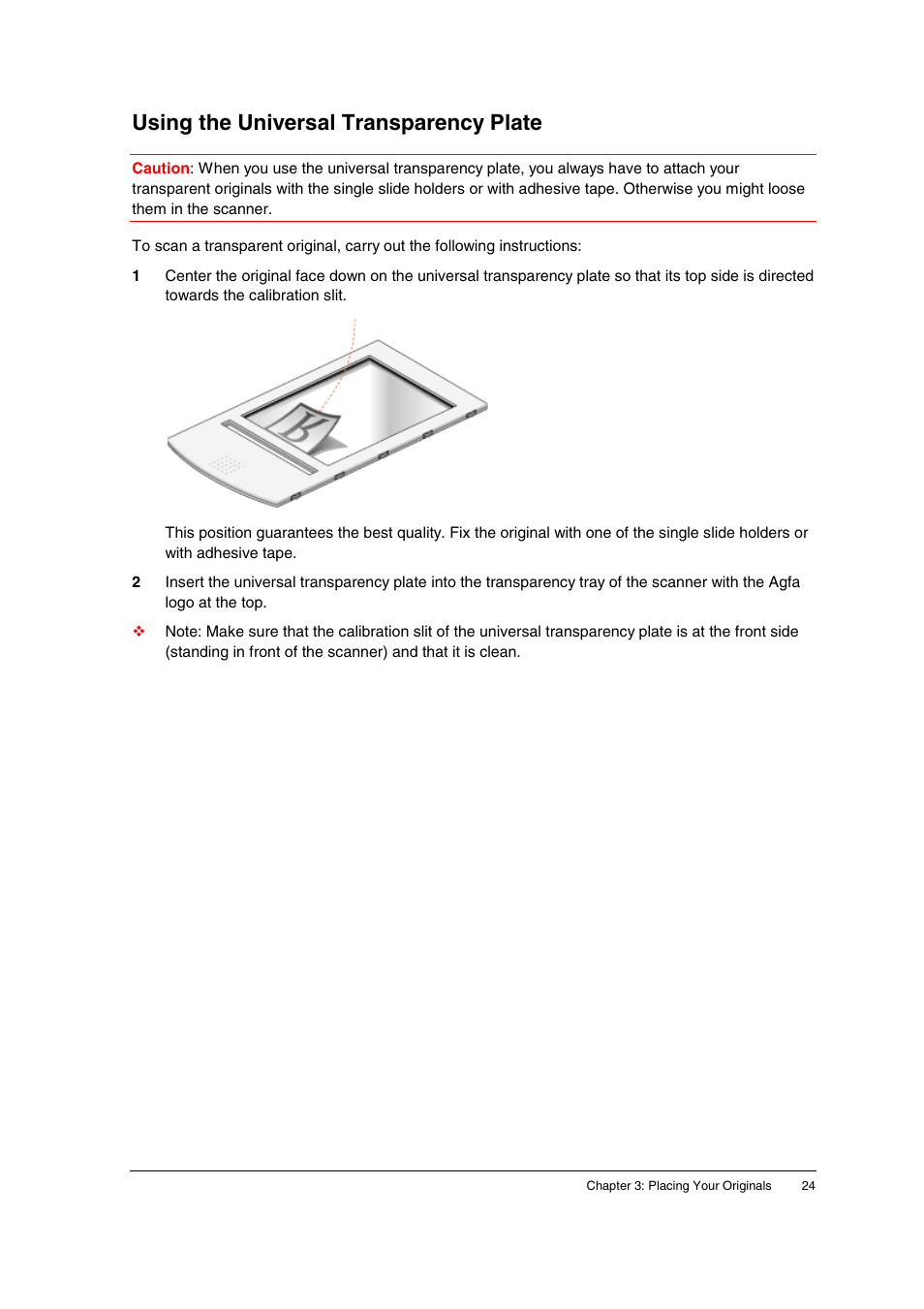 Using the universal transparency plate | AGFA DuoScan f40 User Manual | Page 24 / 36